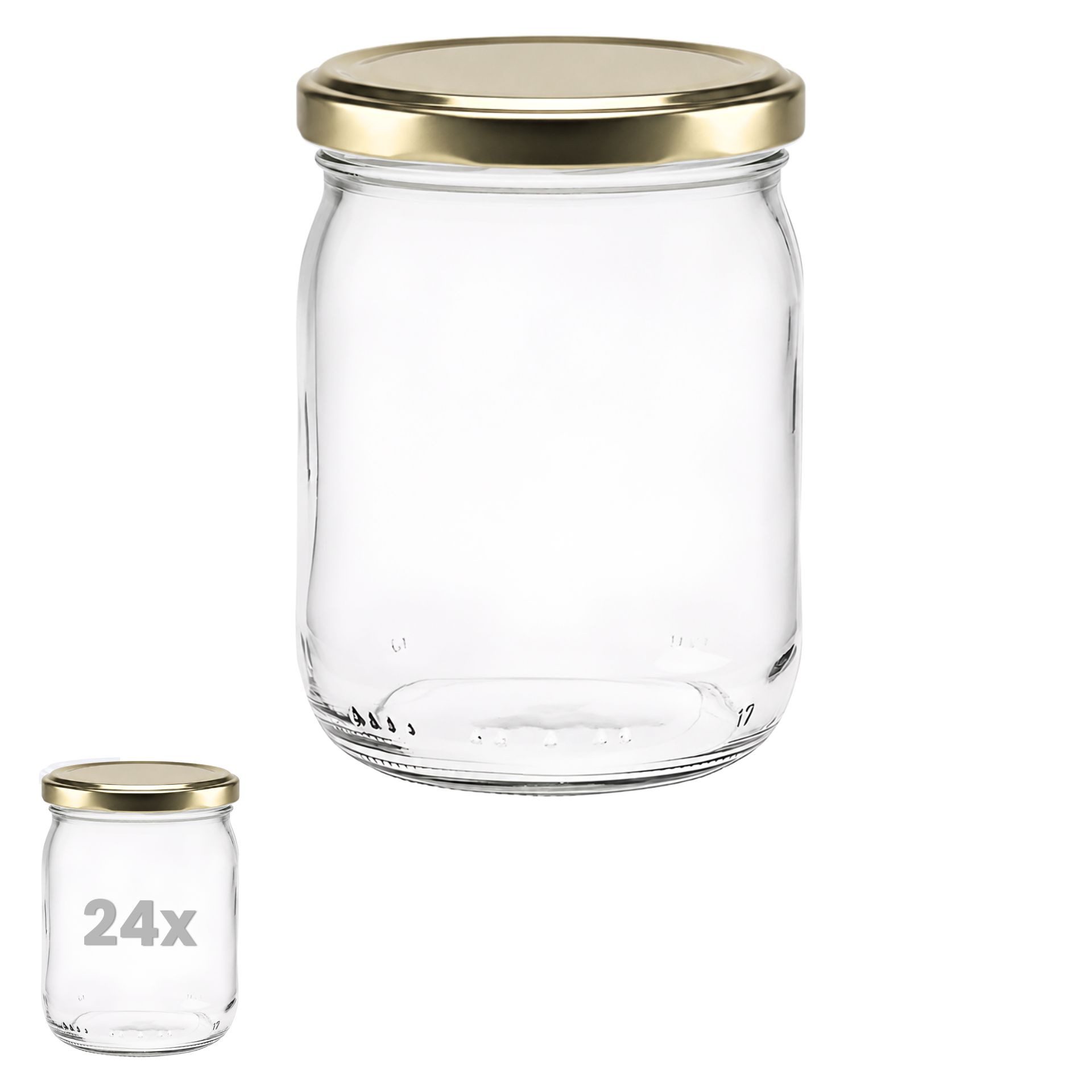 mikken Einmachglas 540 ml Einkochglas Marmeladenglas Einmachgläser, (Set, 24-tlg., spar-set, Vorratsset), pasteurisierbar, luftdicht