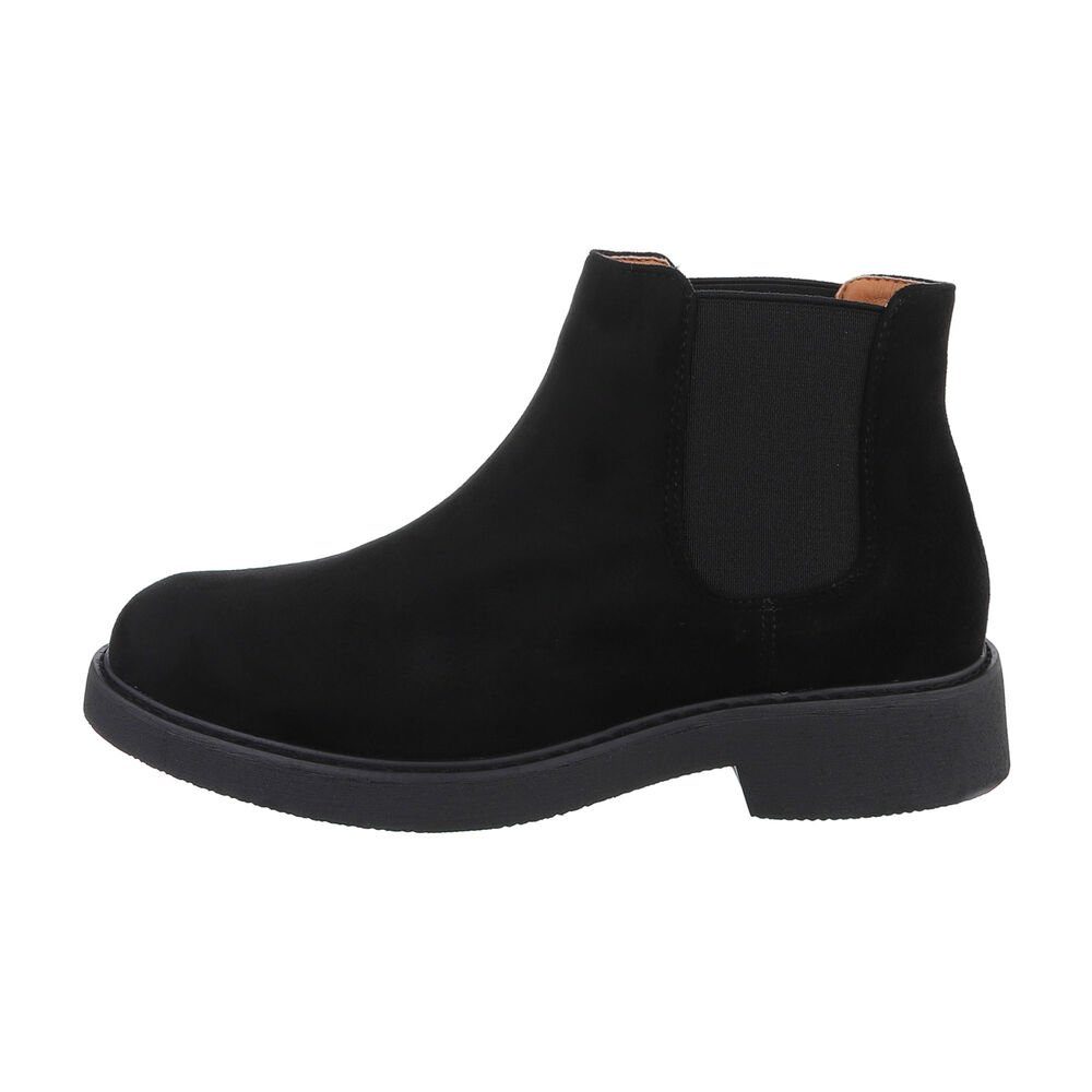 Ital-Design Herren Chelsea Freizeit Stiefelette Blockabsatz Boots in Schwarz