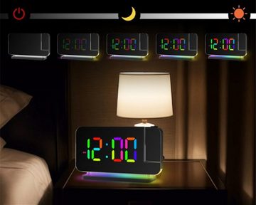 autolock Wecker Wecker Digital,Wecker Mit Projektion,LED-Spiegeluhr mit um 180° Drehbarem Projektor,RGB-Farben-Digitalanzeige,Farben-Nachtlicht