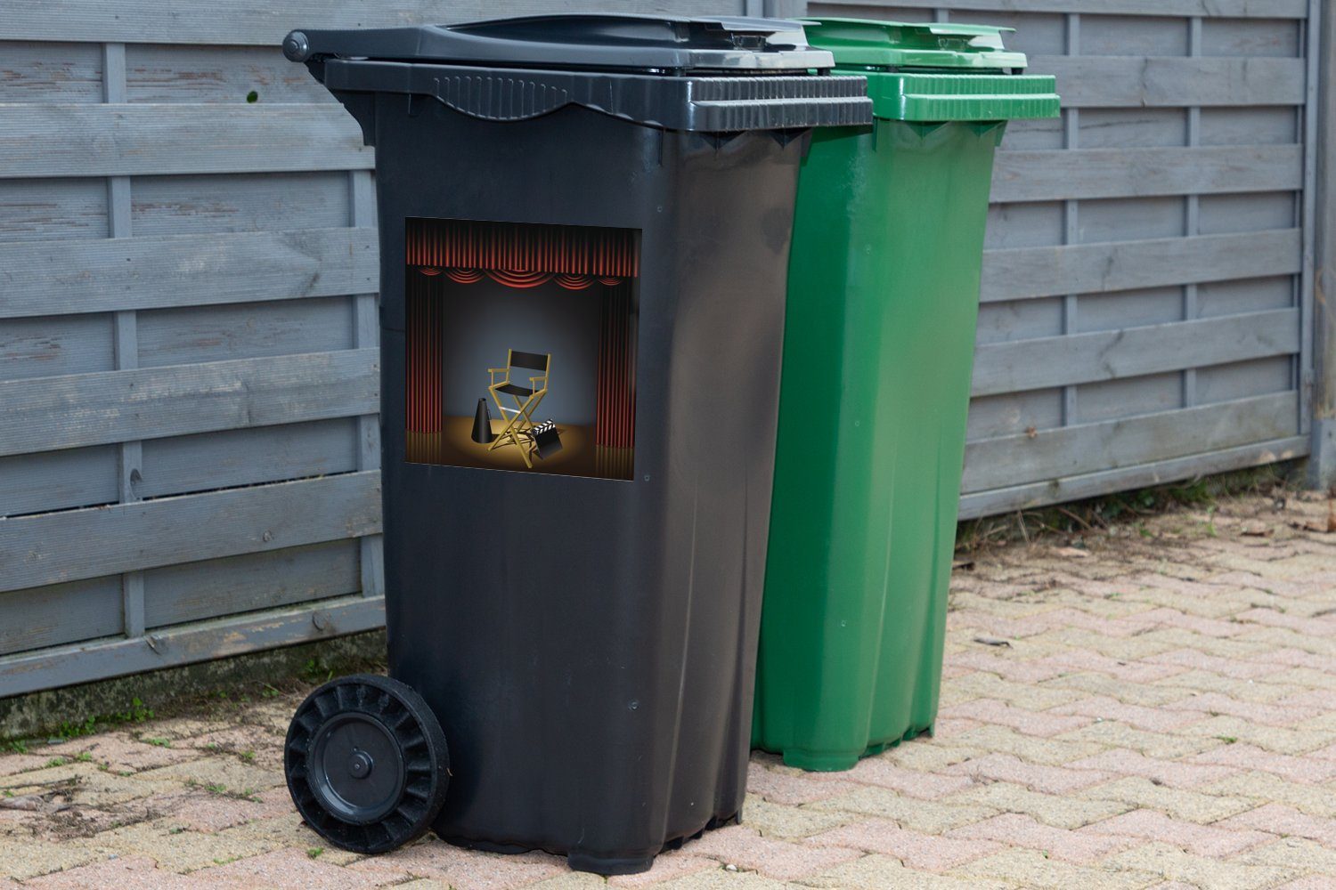 MuchoWow Wandsticker Eine Illustration eines Abfalbehälter Hollywood Mülleimer-aufkleber, in Container, St), Mülltonne, Regiestuhls Sticker, (1