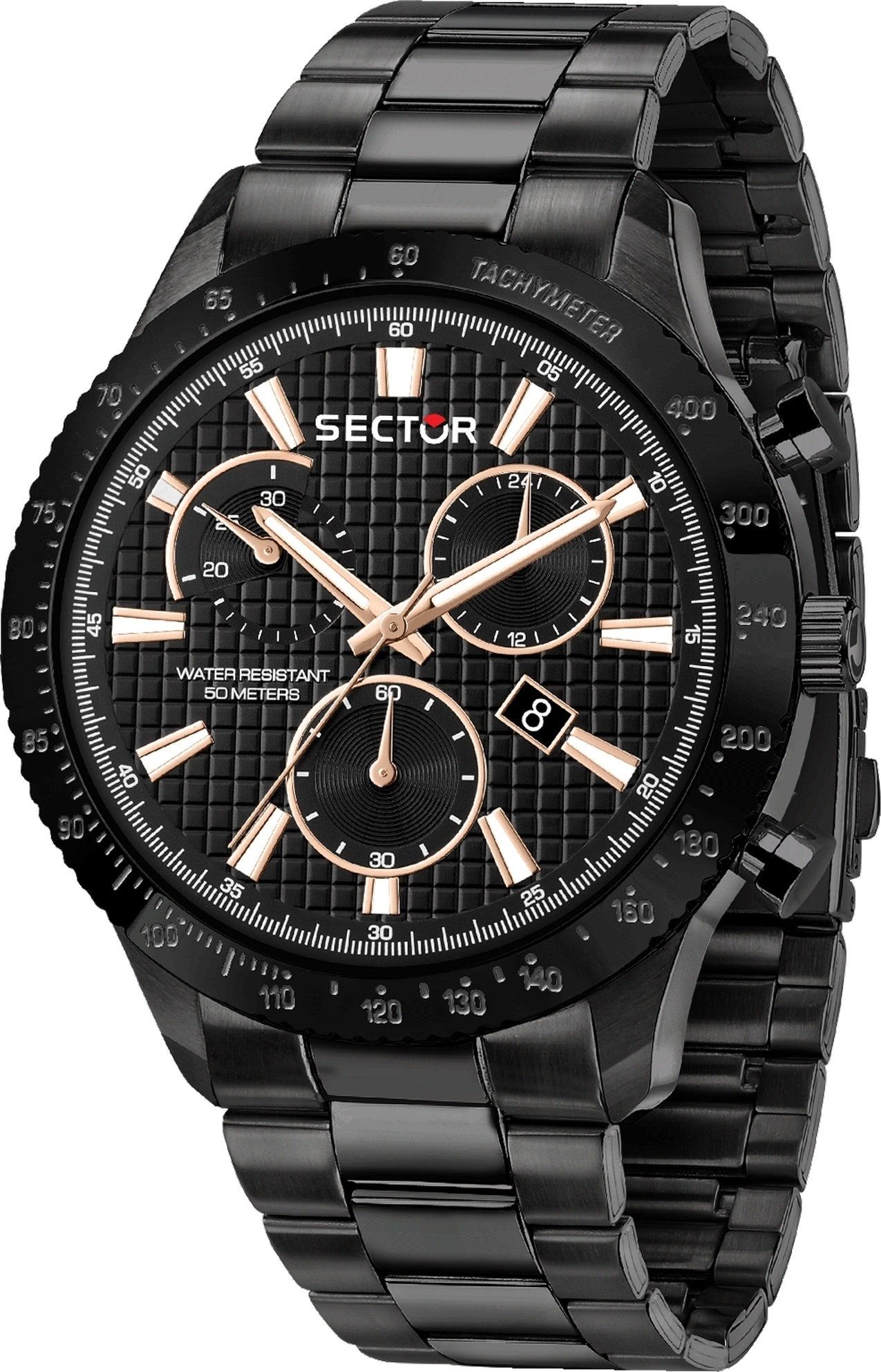 Sector Chronograph Sector Herren Armbanduhr Chrono, (Chronograph), Herren Armbanduhr rund, groß (ca. 50,2x43mm), Edelstahlarmband schwarz