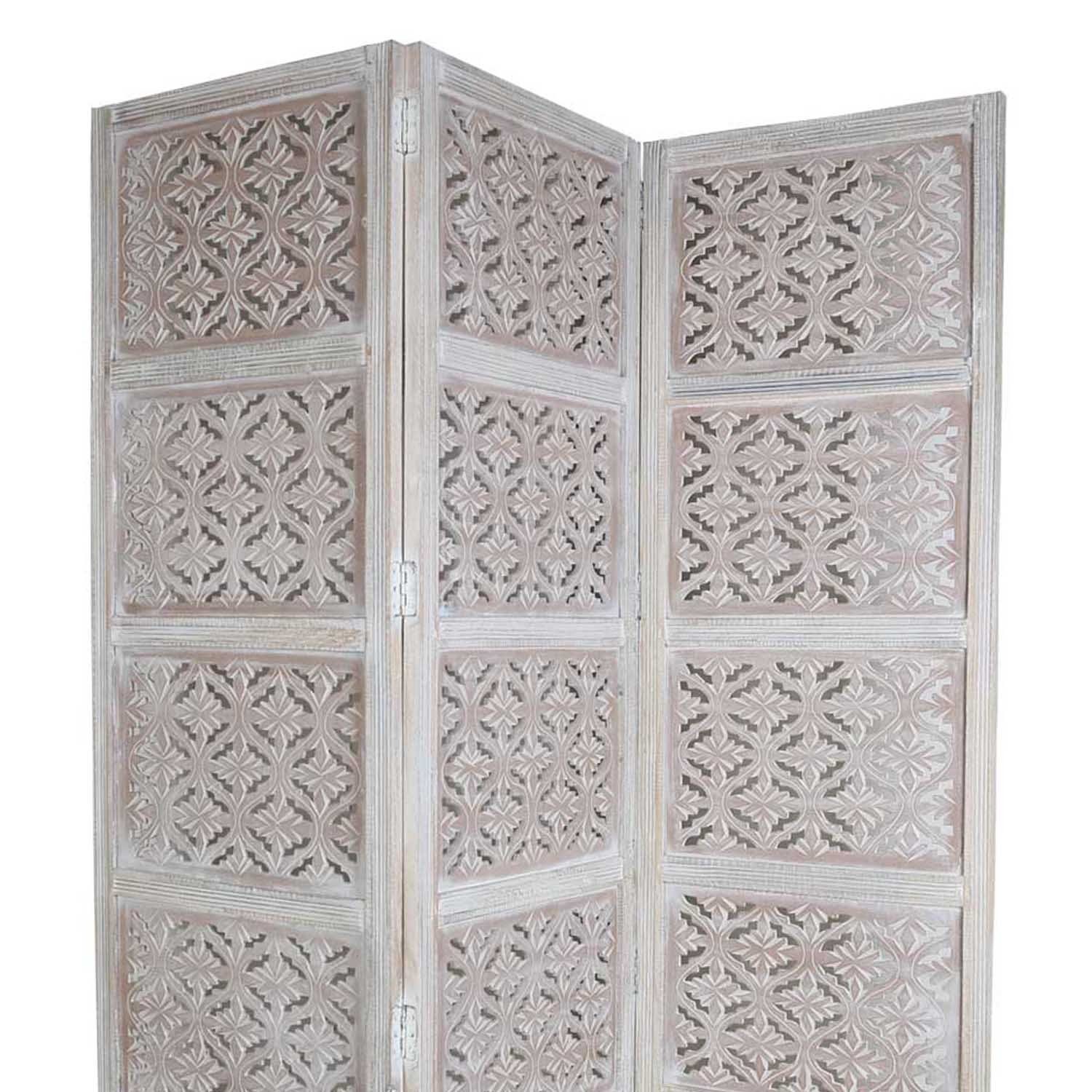 Casa Moro Paravent Orientalischer Holz Paravent Jinan 3 teilig Shabby Chic Weiß, (B/H) ca. 152x182 cm Kunsthandwerk