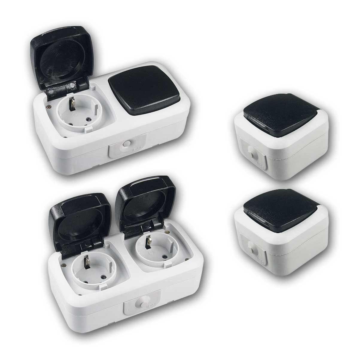 ChiliTec Lichtschalter Feuchtraum Set "Waschraum", grau, IP44, 4-teilig