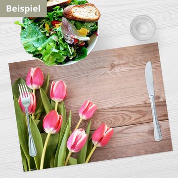 Platzset, Tischset Frühling, Ostern & Blumen - Rote Tulpen auf Tisch, Tischsetmacher, (aus Naturpapier in Aufbewahrungsmappe, 12-St., 44 x 32 cm / rot), Made in Germany