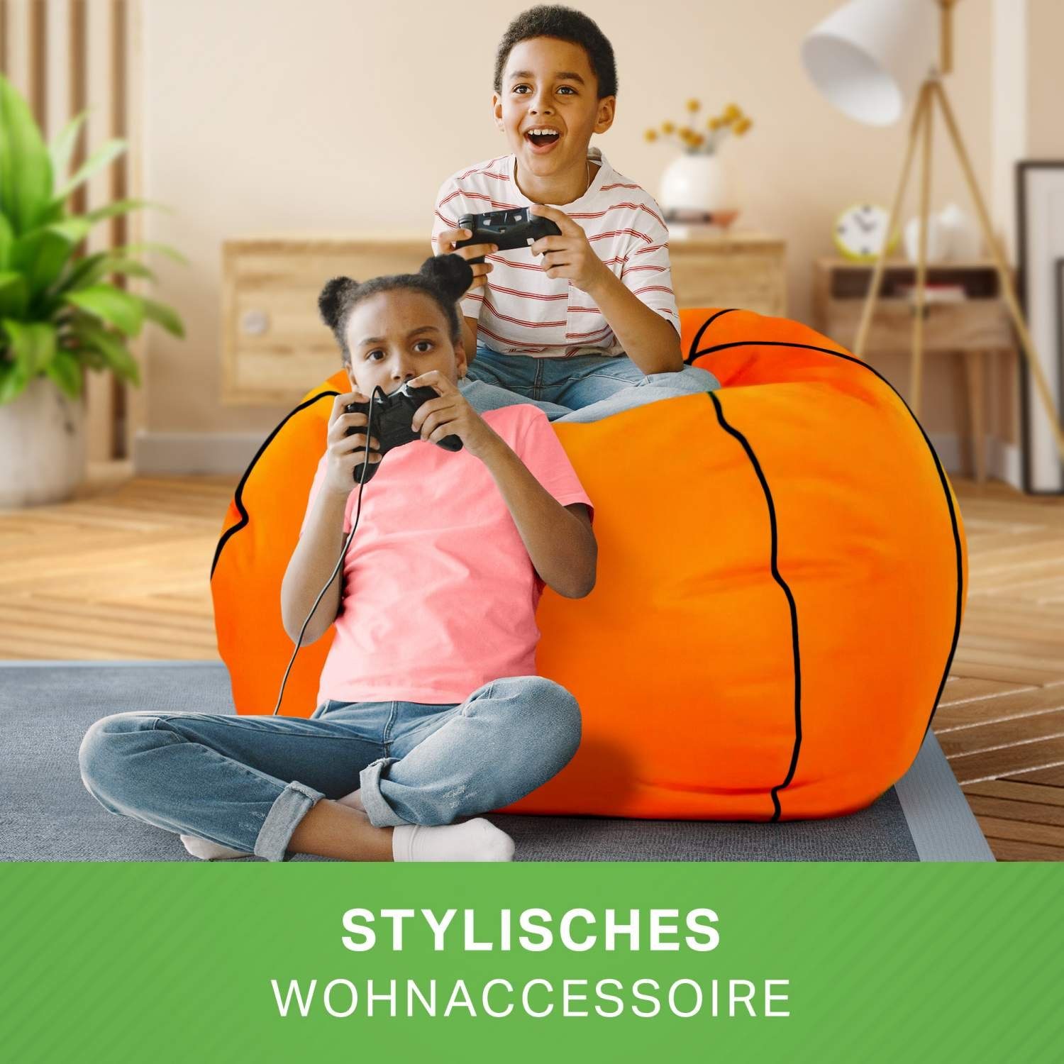 Green Bean Sitzsack Sport, Basketball Fußball Sitzsack fertig befüllt mit EPS Perlen - Orange