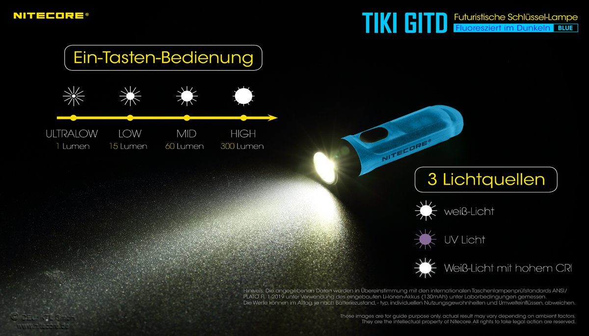 GITD, in mit Taschenlampe Glow TIKI the dark, Nitecore Nitecore LED UV LED, Schlüsselbundleucht