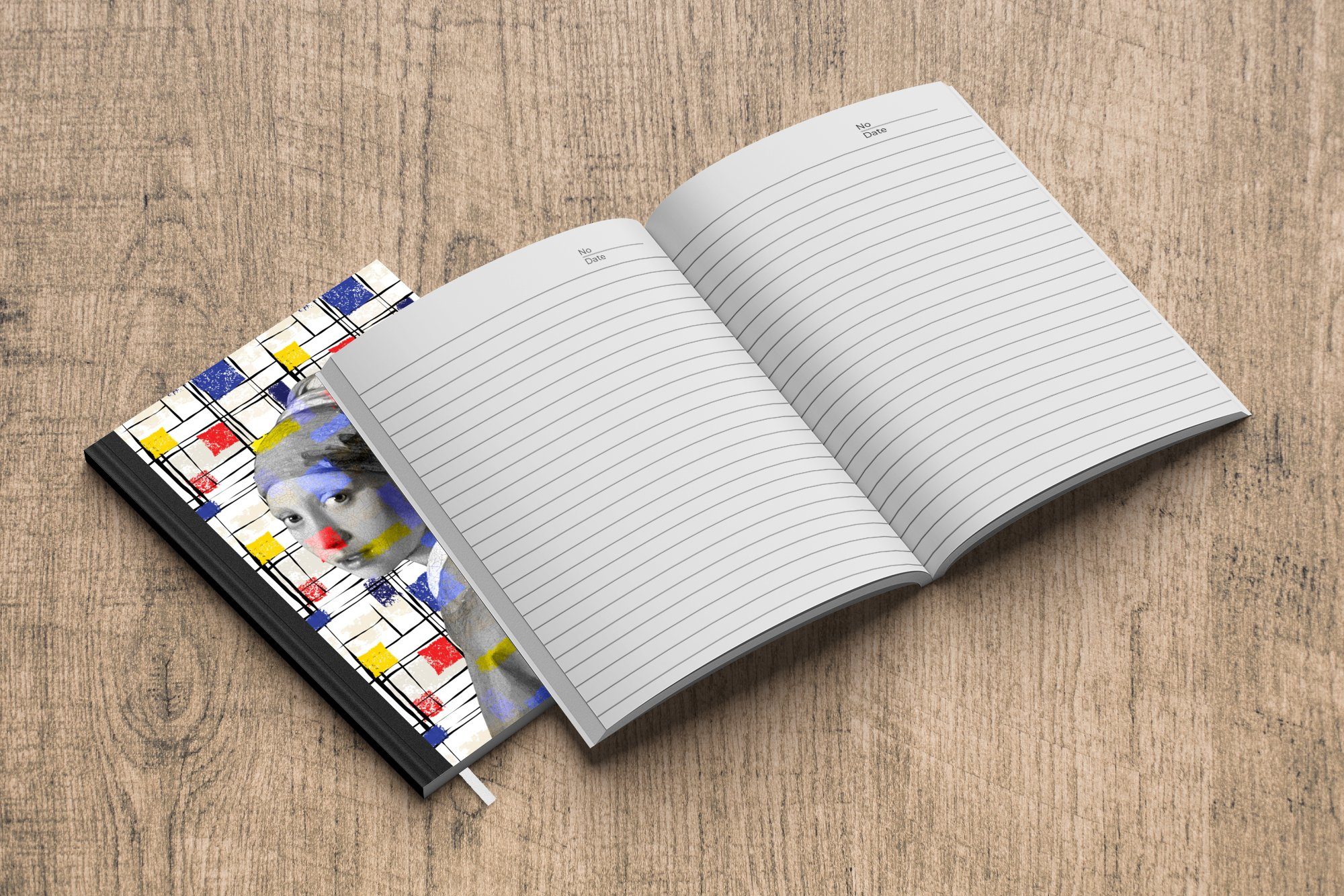 MuchoWow Notizbuch Mondrian 98 - Seiten, Haushaltsbuch Notizheft, Collage, Perlenohrring Merkzettel, Tagebuch, mit - A5, Mädchen Journal
