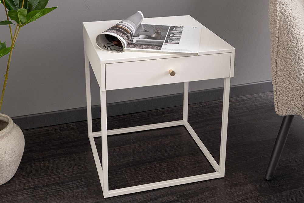 riess-ambiente Nachttisch SLIM LINE 50cm weiß - Metall, mit Schublade, Industrial Design, eckig (Einzelartikel, 1-St), Beistelltisch mit Stauraum - ideal für Wohn-, Gäste- und Schlafzimmer