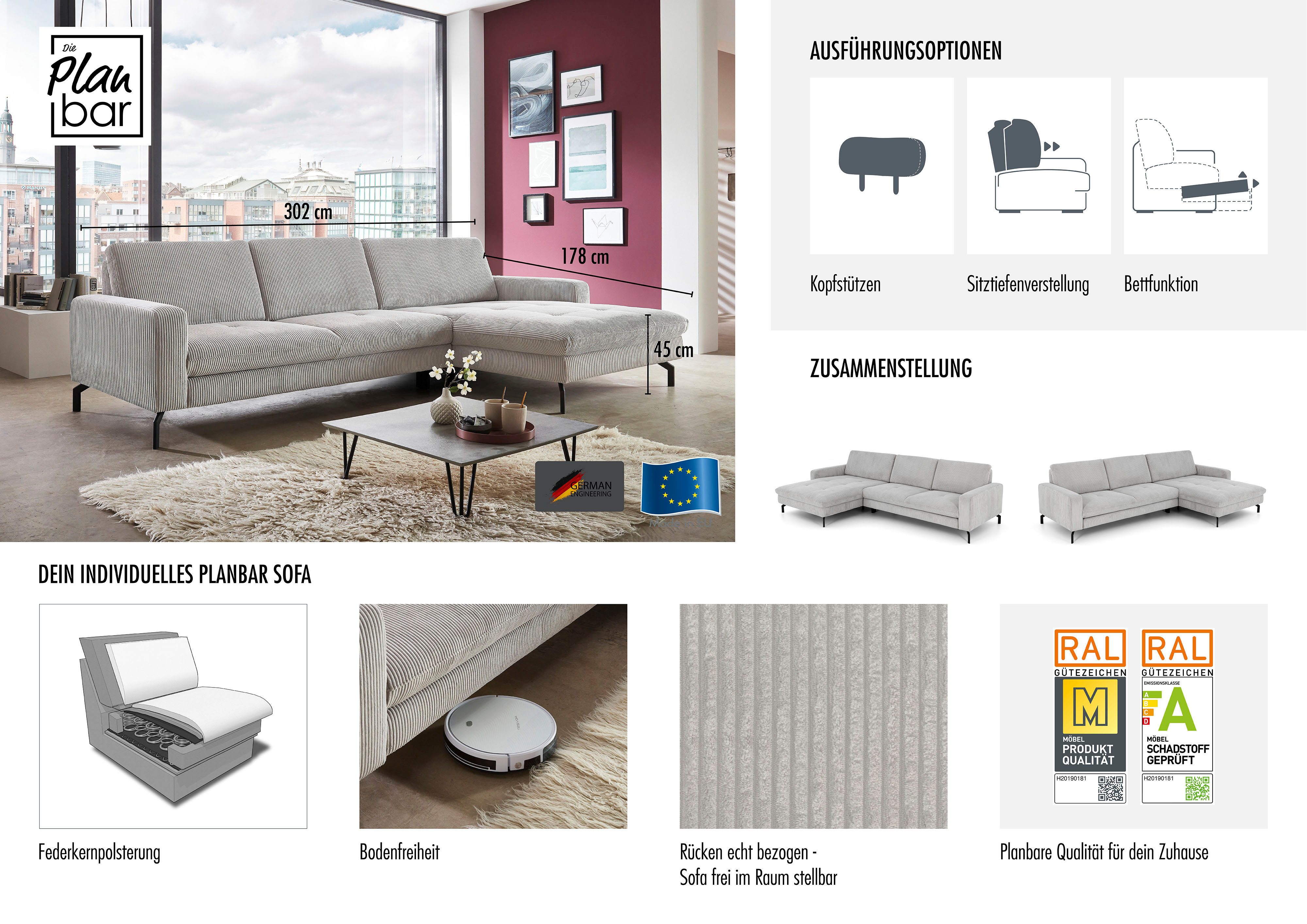 Die PlanBar Ecksofa MP-IN20110 L-Form mit günstig online kaufen