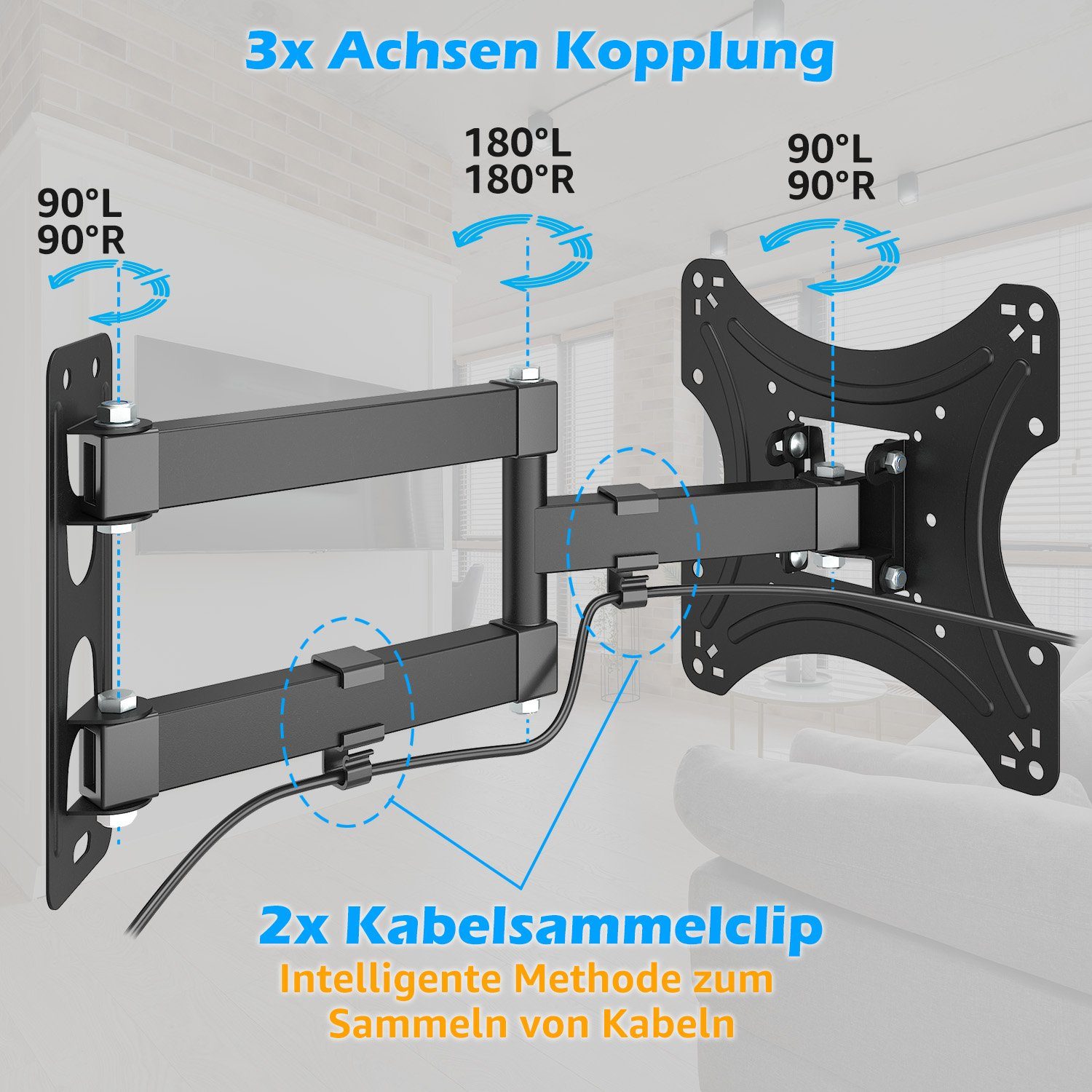 muchen TV-Wandhalterung TV Wandhalterung Schwenkbar für 55" 43" LCD LED Fernseher Halterung, (bis 55,00 Zoll, Für 55" 50" 43" 40" 32" 26" Fernseher bis zu 18kg)