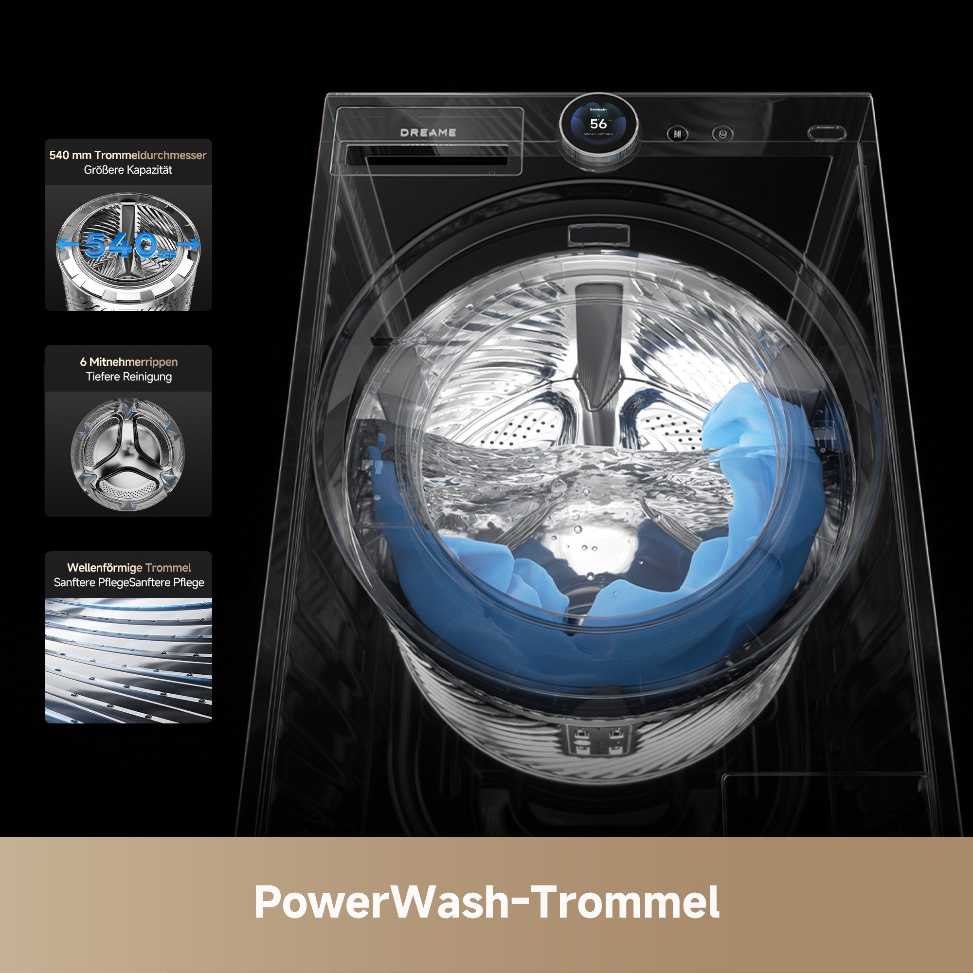 Dreame Waschmaschine DWF11L90TAEU, 11 kg, 1400 U/min, Öko-Wäsche, Inverter-Motor, Automatikpflege – Bild 4 von 5