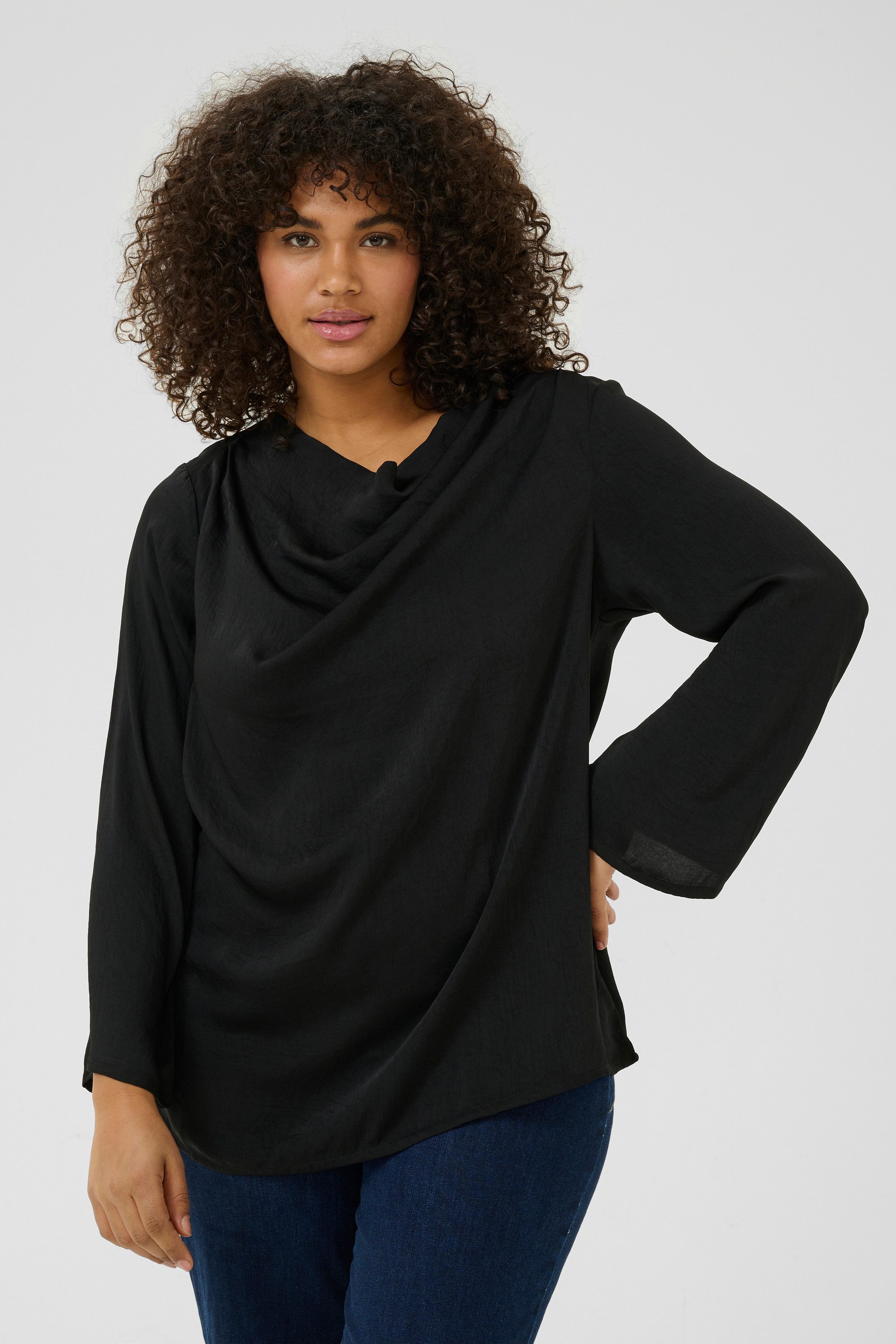 KAFFE Curve Langarmbluse Langarm-Bluse KCmeriel Große Größen