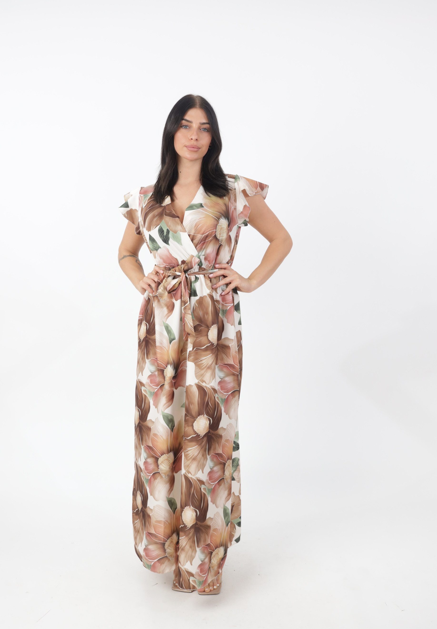 Elara Maxikleid — Damen Sommerkleid mit Blumenmuster, Wickeloptik und Bindegürtel (1-tlg)