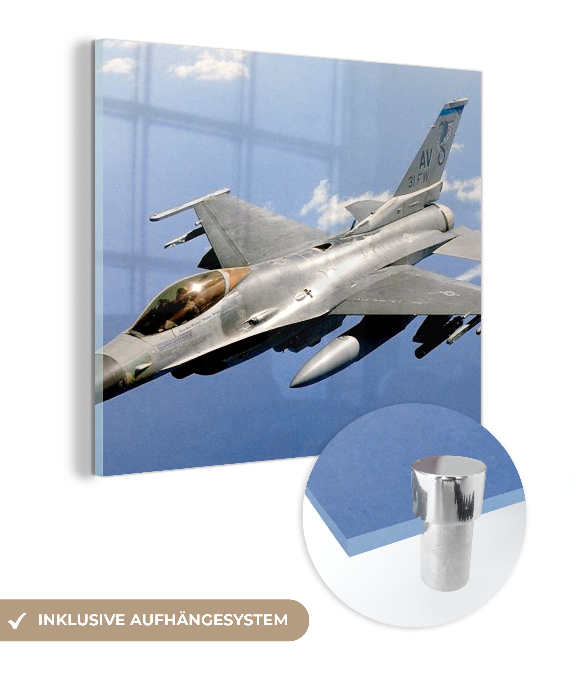 MuchoWow Acrylglasbild Das Kampfflugzeug F-16 Fighting Falcon, (1 St), Glasbilder - Bilder auf Glas Wandbild - Foto auf Glas - Wanddekoration