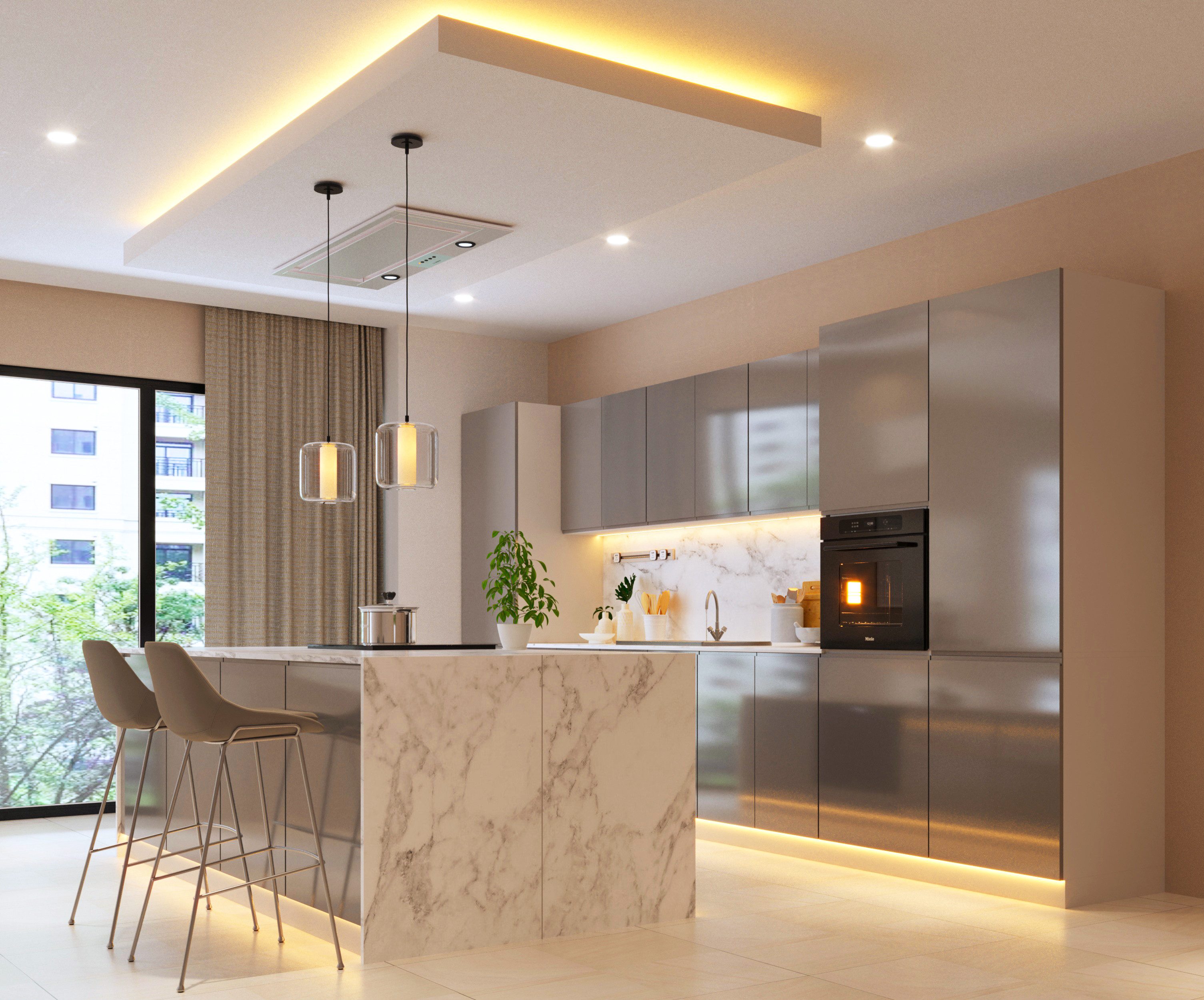 ROYAL24_MARKT Кухниinsel – KU-S13 – Aspen – Eleganz und Funktionalität in Hochglanz Weiß – Grau, (Komplett Set), Luxus – Edel – Zeitlos