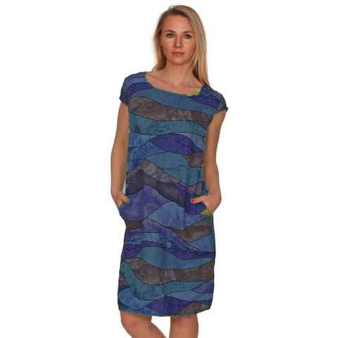 Charis Moda Sommerkleid Leinenkleid "Colourwaves" A-Linie kurzarm