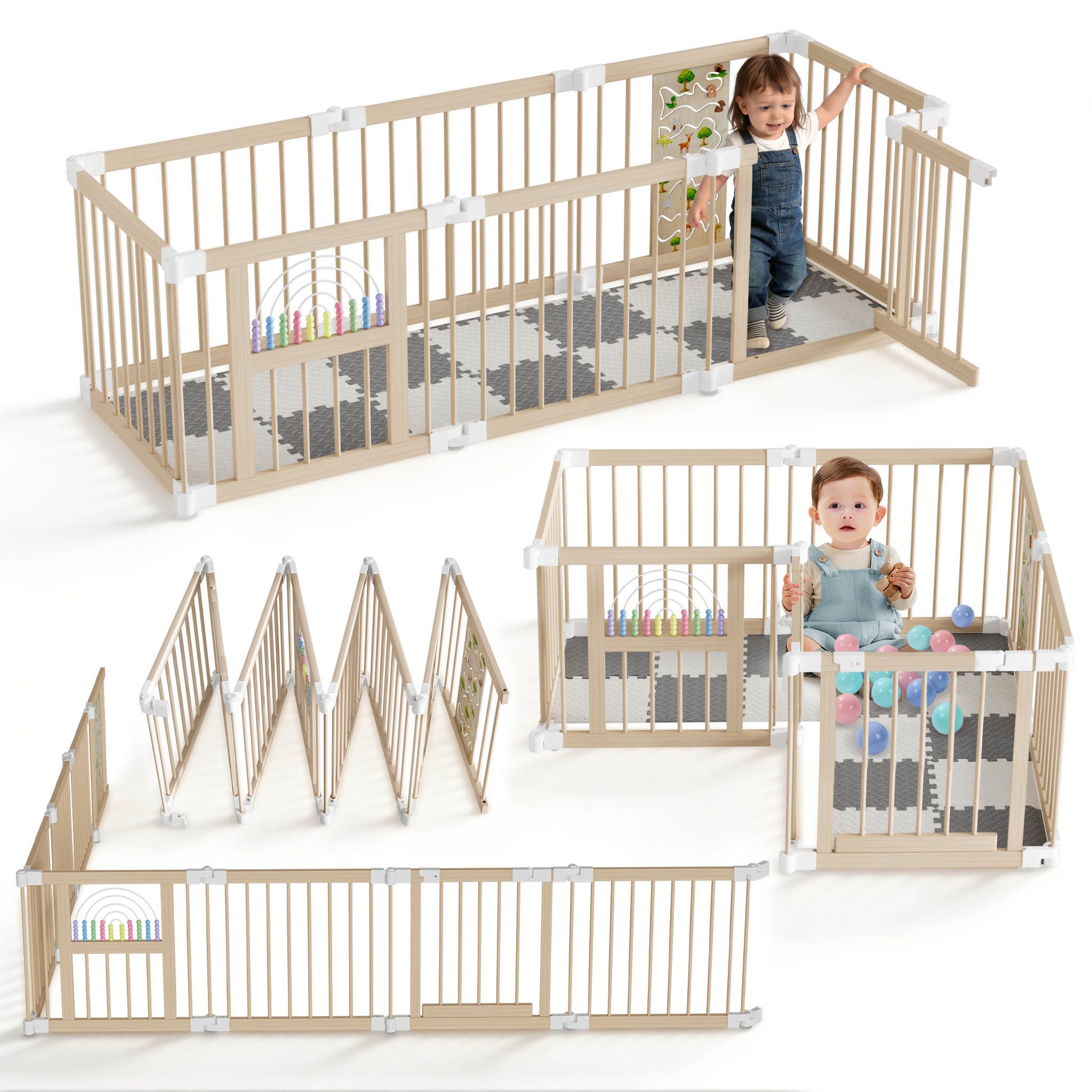 Laufgitter Laufstall Absperrgitter mit Tür Baby Aktivitätszentrum aus Holz
