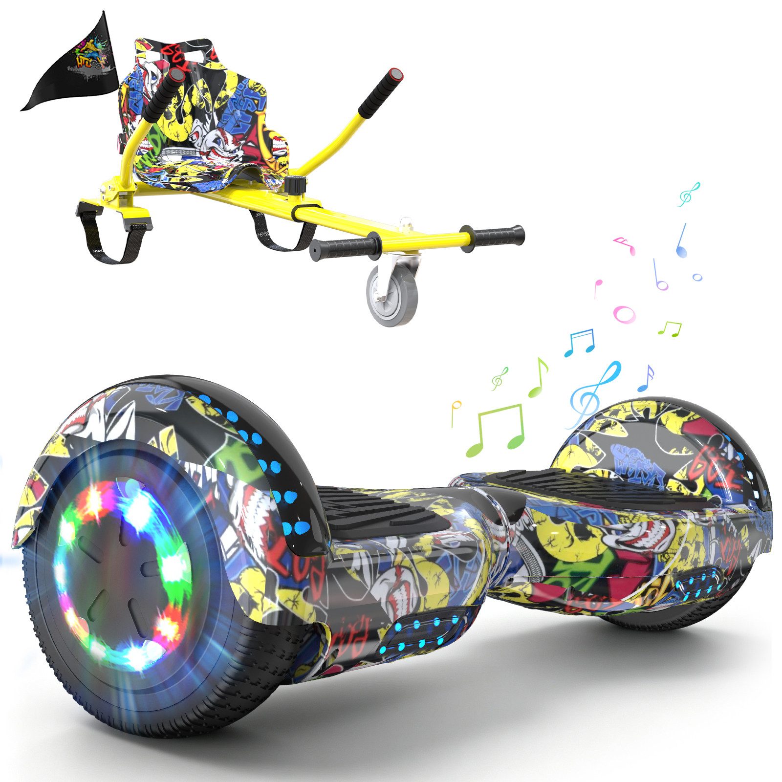 RCB Balance Scooter Kart Set, 6,5 Zoll Hoverboard mit Sitz für Kinder, Hoverboard mit Go-Kart, 120,00 W, 15 km/h, bis zu 10 km Reichweite, keine Straßenzulassung