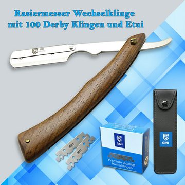 SMI Rasiermesser Rasiermesser Wechselklinge Holzgriff Bartrasierer mit 100 Klingen