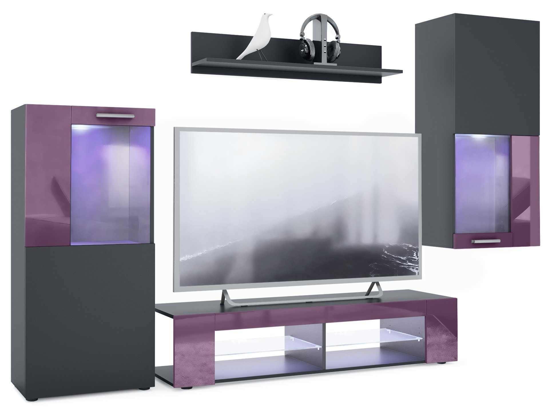 Vladon Wohnwand Movie, (Anbauwand, bestehend aus 1 TV-Board, 2 Vitrinen und günstig online kaufen