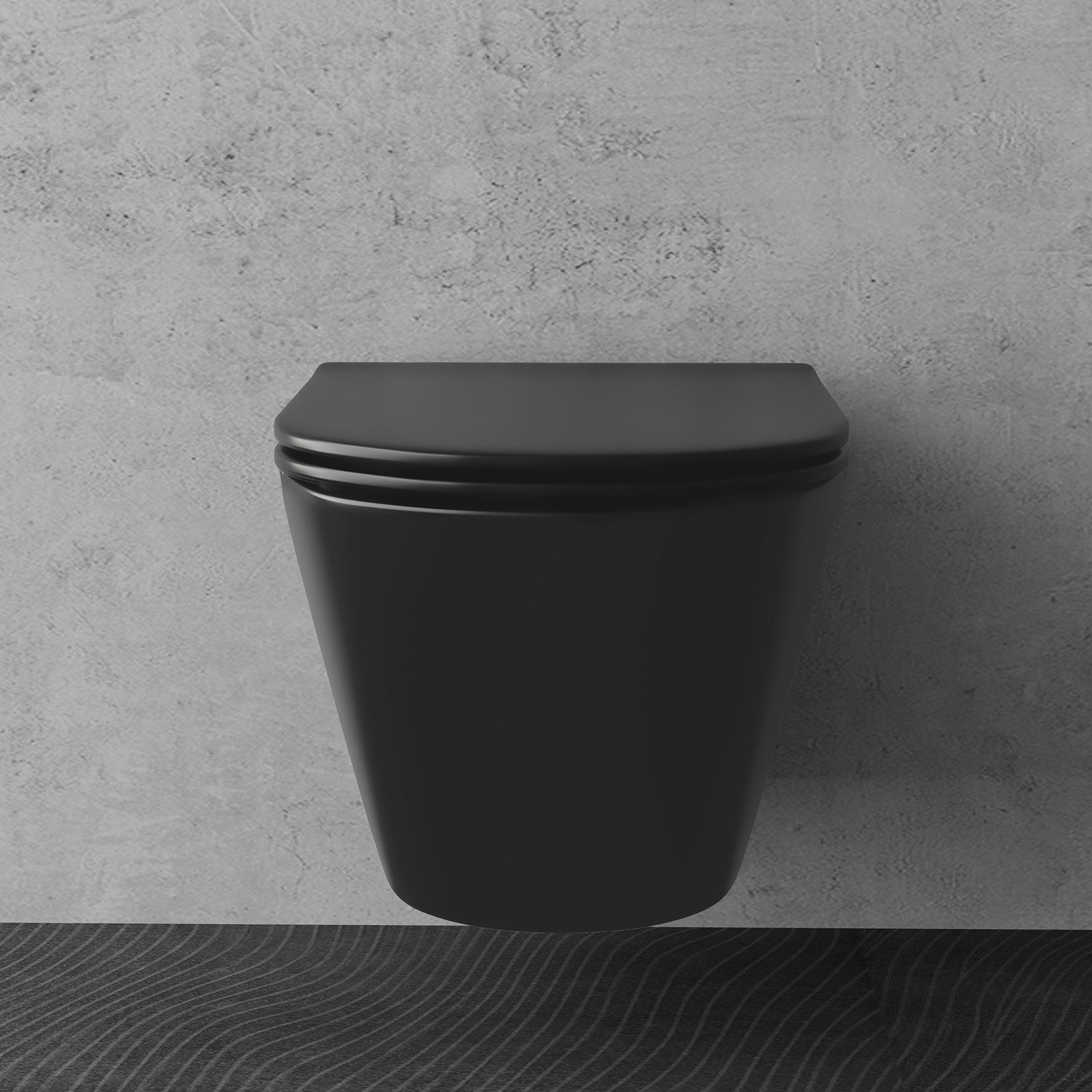 Alpenberger Tiefspül-WC Wand WC Spülrandlos - Hänge WC mit WC Sitz mit Absenkautomatik, Wand Montage, Abgang waagerecht, WC Becken Schwarz mit Nano, WC Schwarz Matt Spülrandlos - Schwarzes Klo