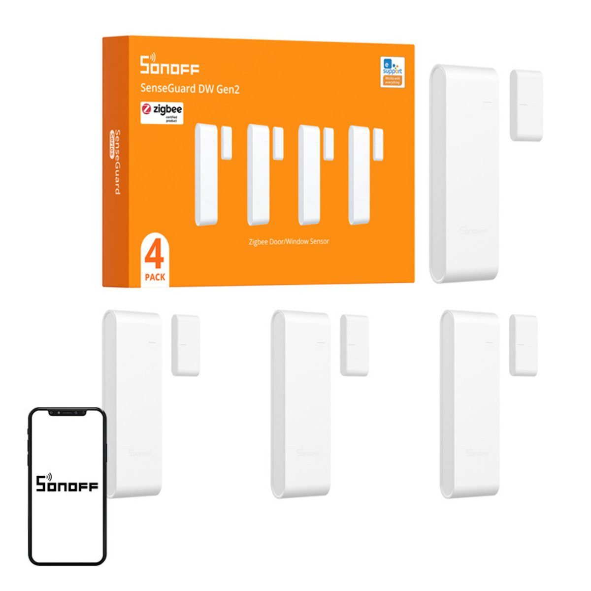 Sonoff SONOFF SNZB-04PR2 Fenster- und Türsensor, 4er-Pack Smart-Home-Zubehör