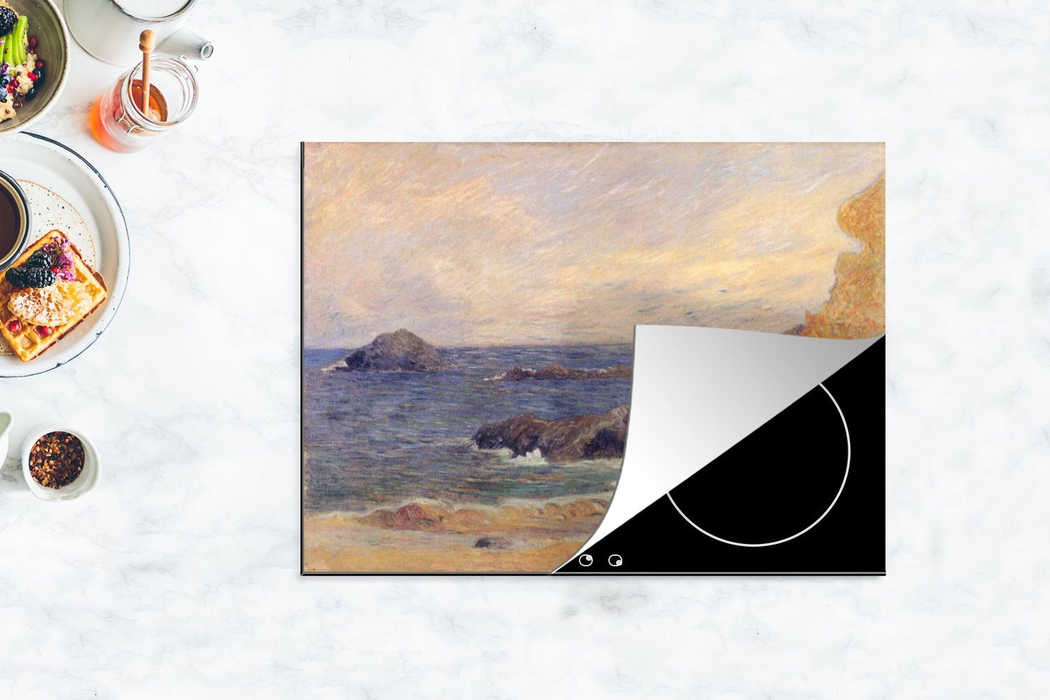 Vinyl, cm, Gemälde - Meer Arbeitsfläche Ceranfeldabdeckung Gauguin, 70x52 MuchoWow Herdblende-/Abdeckplatte tlg), nutzbar, am Mobile Paul (1 Felsen von