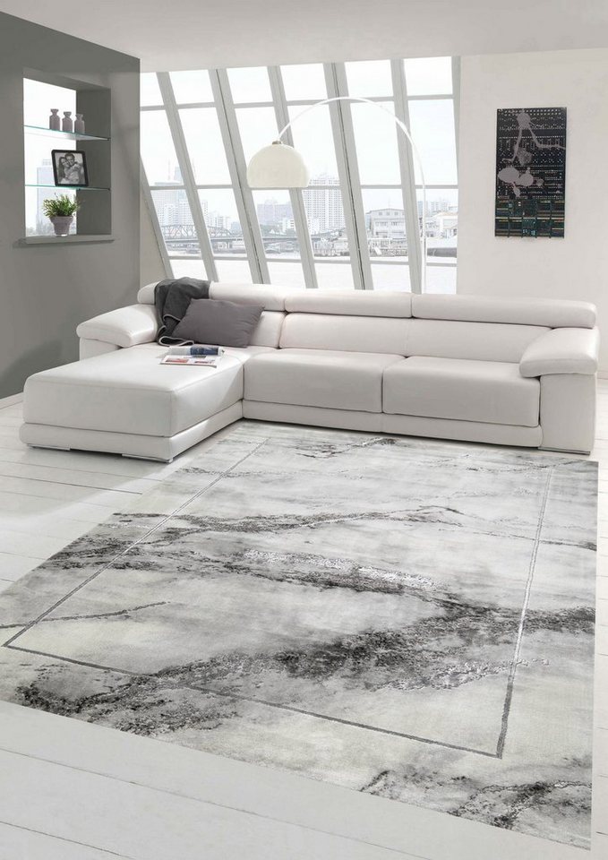 Teppich Teppich modern Wohnzimmerteppich Marmor Optik in grau, Teppich-Traum,  rechteckig, Höhe: 12 mm