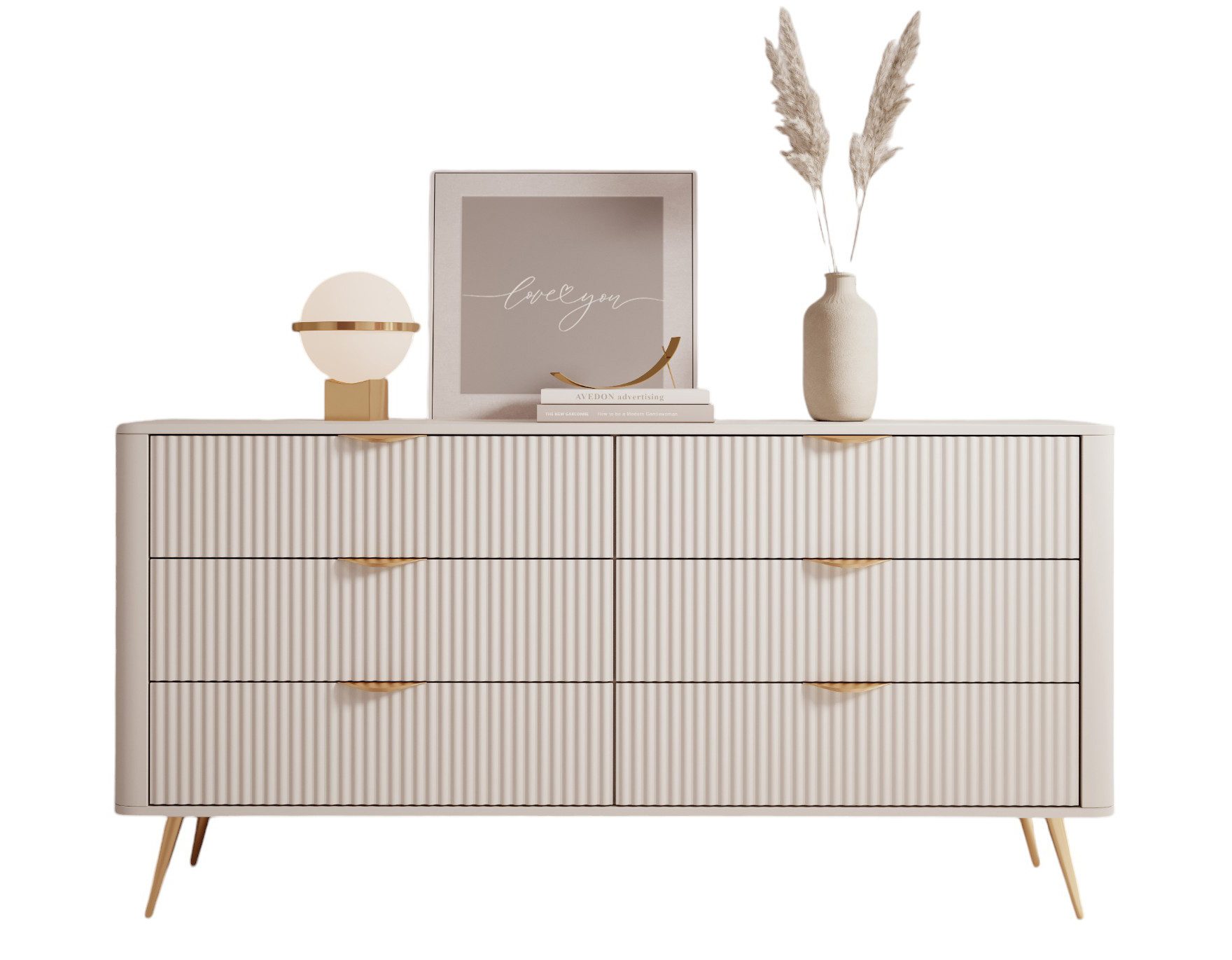 Schubkastenkommode mit Lamellen und 6 Schubladen, Glamour-Design