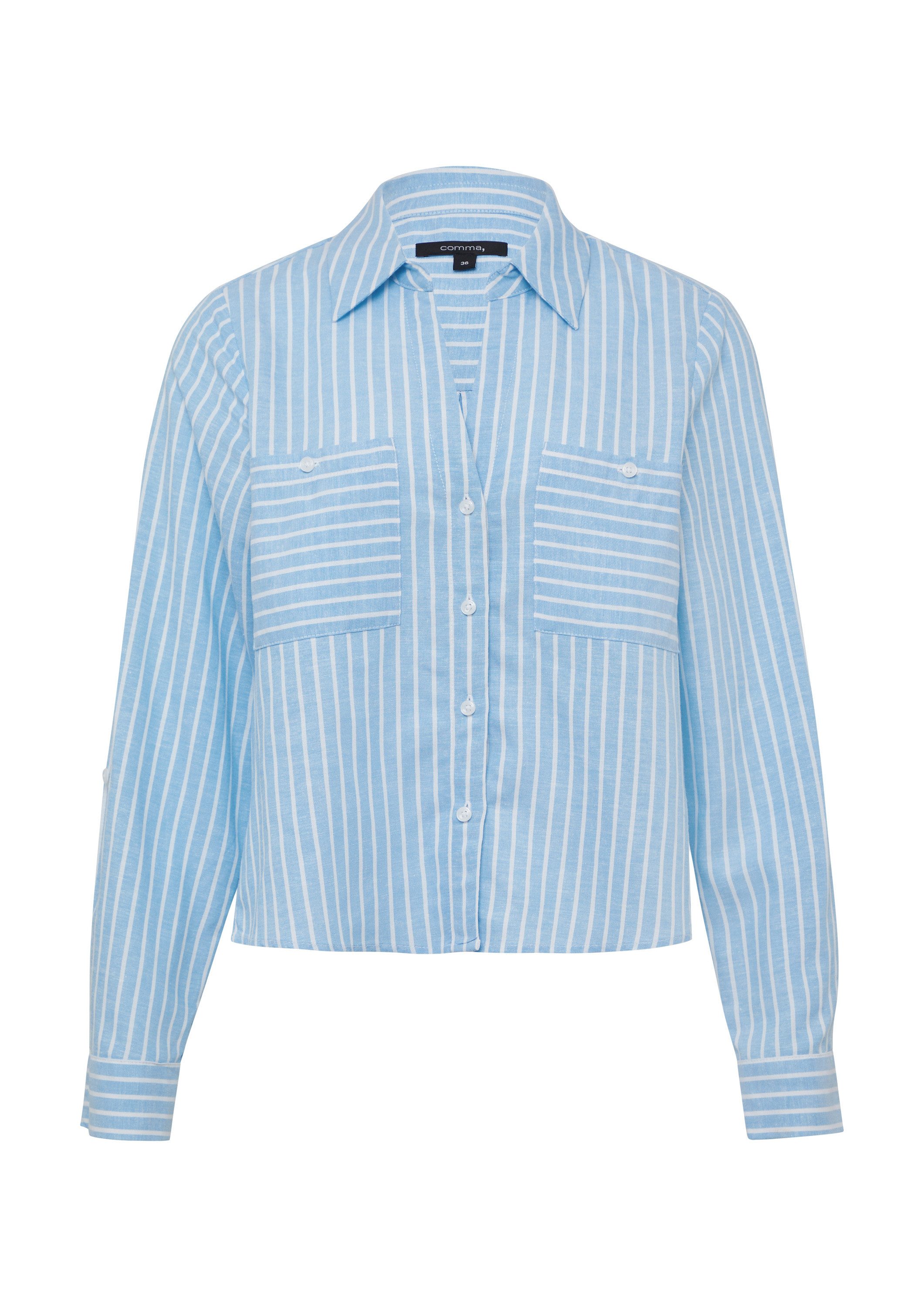 comma Langarmbluse Bluse Verkürzte Leinenbluse mit V-Ausschnitt günstig online kaufen