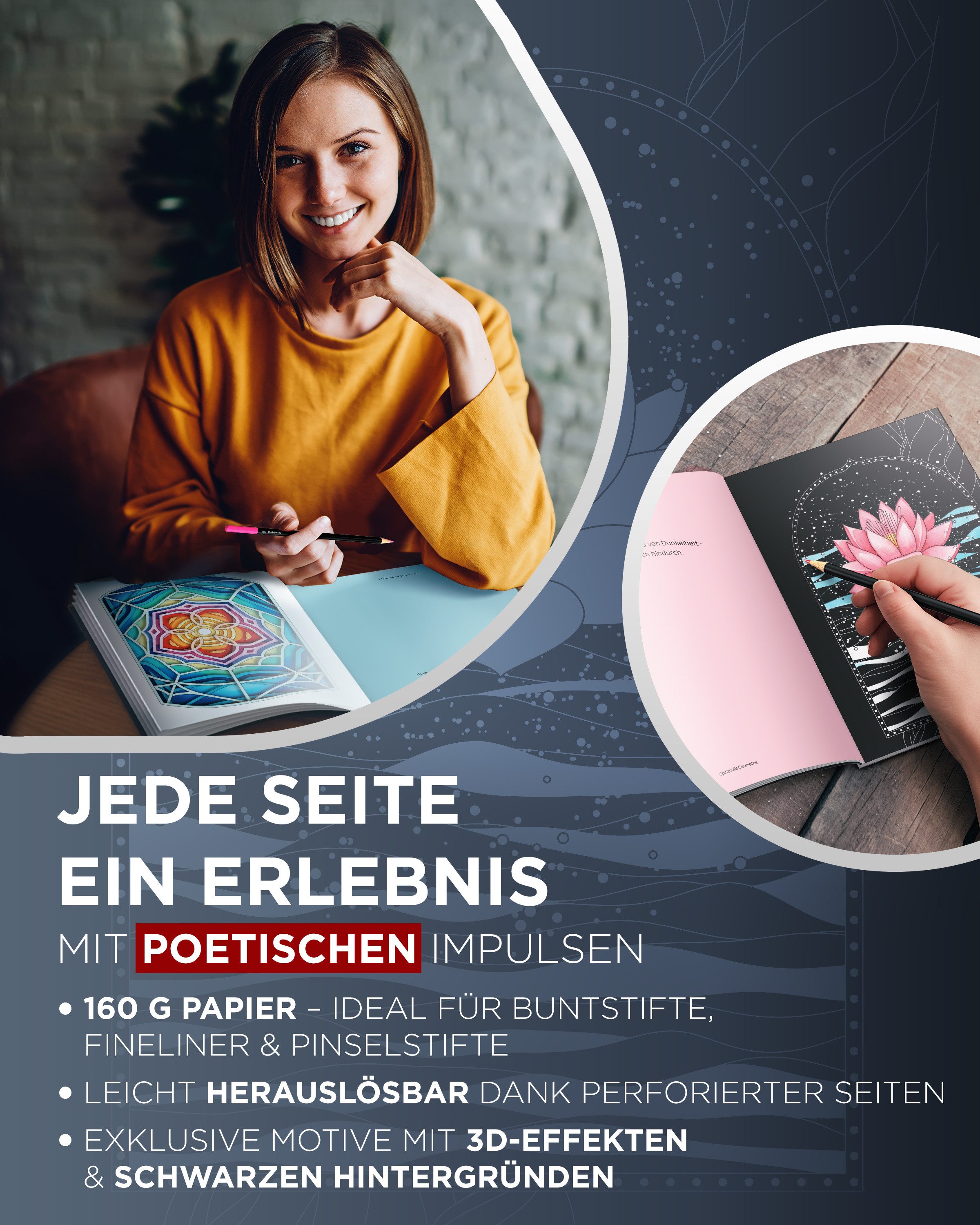 LIEBERGE Malvorlage Premium Kreativbuch zum Ausmalen, 75 handillustrierte Motive (75-St)