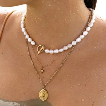 ROUGEMONT Perlenkette Handgefertigte Damen Perlen Halskette aus Süßwasserperlen