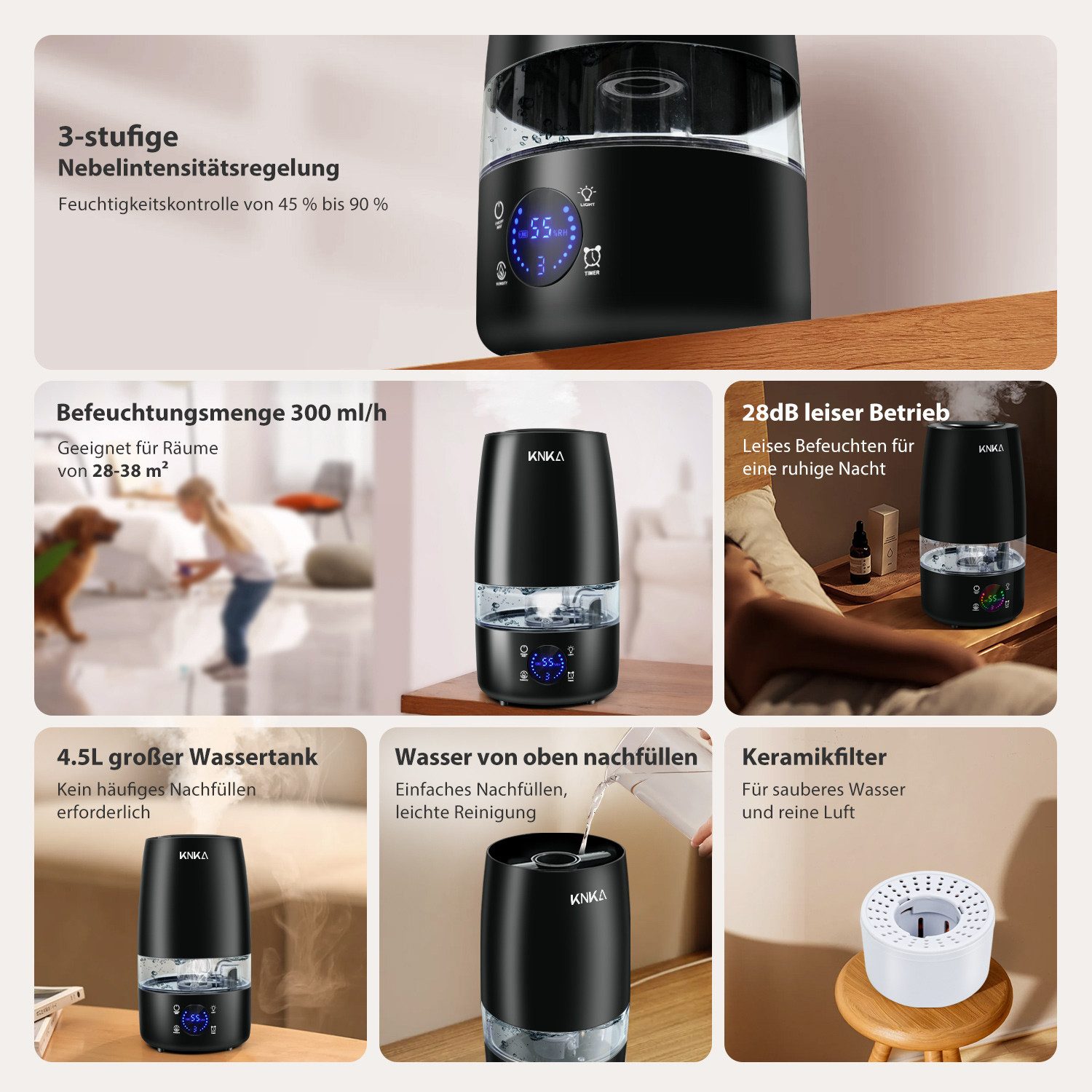 KNKA Luftbefeuchter Top-Befüllungs Intelligenter Aroma Diffuser, 4.5 l Wass günstig online kaufen