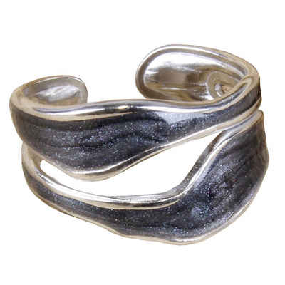 KARMA Fingerring Damenring silber Edelstahl mit schwarzer Einlage, Silberring Damenschmuck Statement Ring Damen