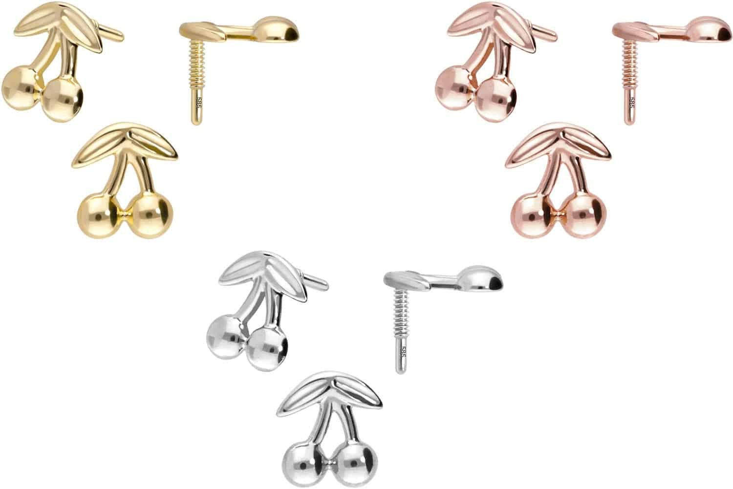 PIERCINGLINE Piercing-Set 14 Karat Gold Schraubaufsatz mit Außengewinde KIRSCHEN (Schraub-Aufsätze, 1-tlg)