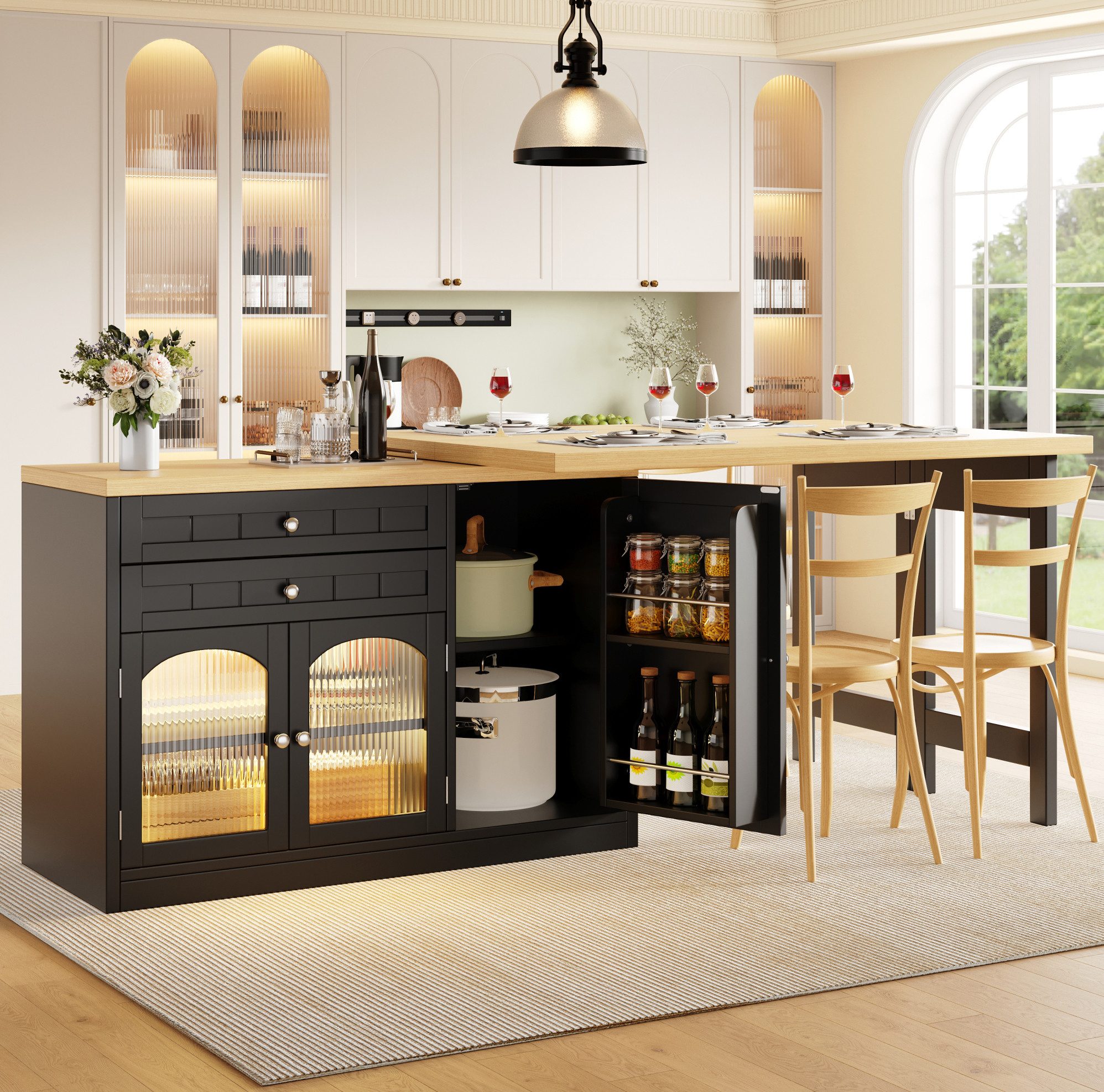 REDOM Kücheninsel mit drehbarer Arbeitsplatte, (hoher Belastbarkeit und vielseitiger Nutzung als Sideboard oder Tisch)