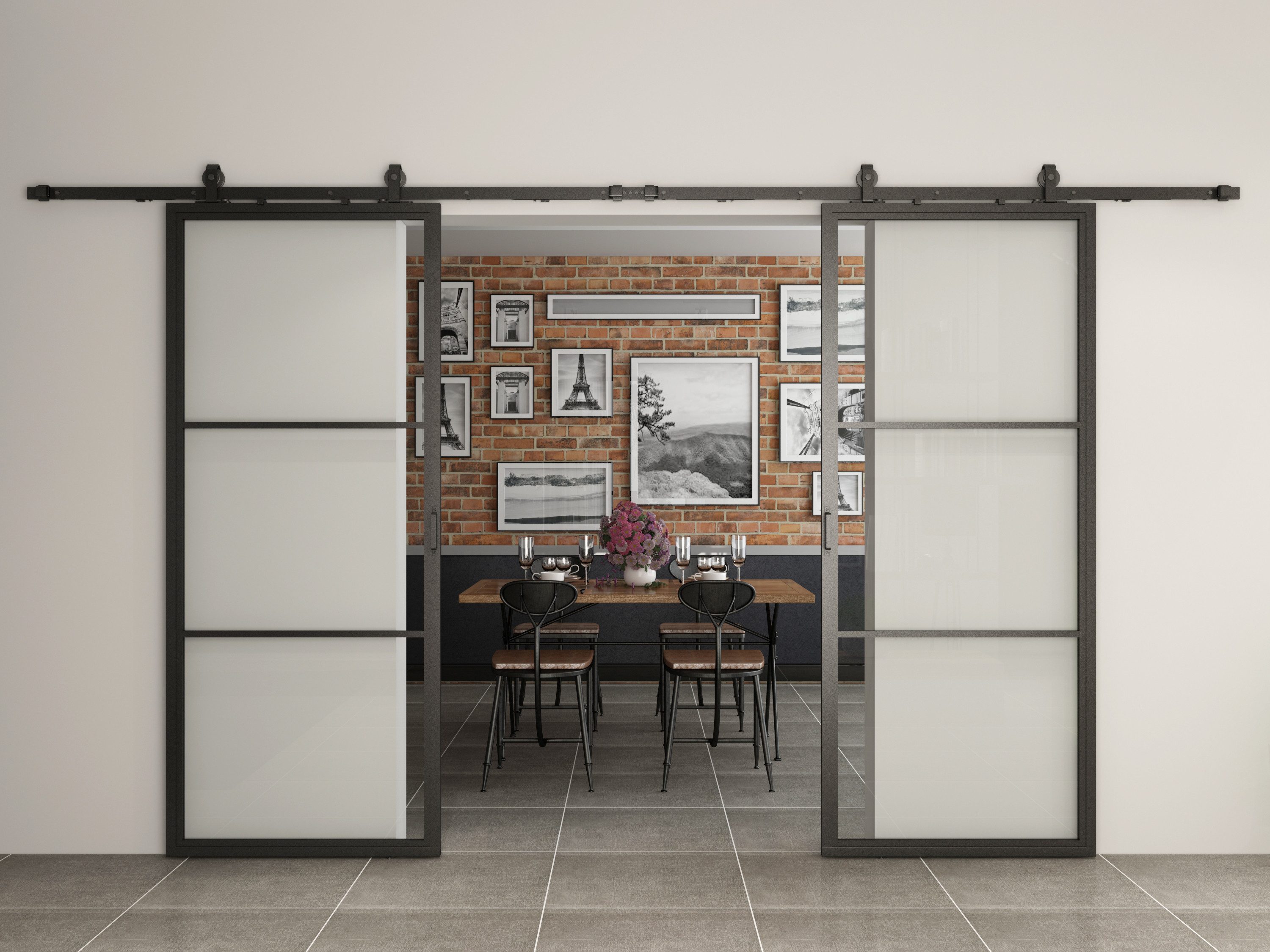 inova wohnen Doppelschiebetür Klarglas mit schwarzem Rahmen, Größenauswahl günstig online kaufen