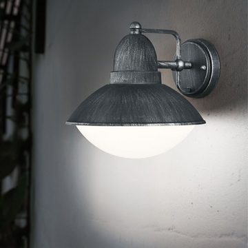 etc-shop Außen-Wandleuchte, Leuchtmittel nicht inklusive, Außenlampe Wandleuchte Retro Alu silber matt wetterfest E27 H 22 cm