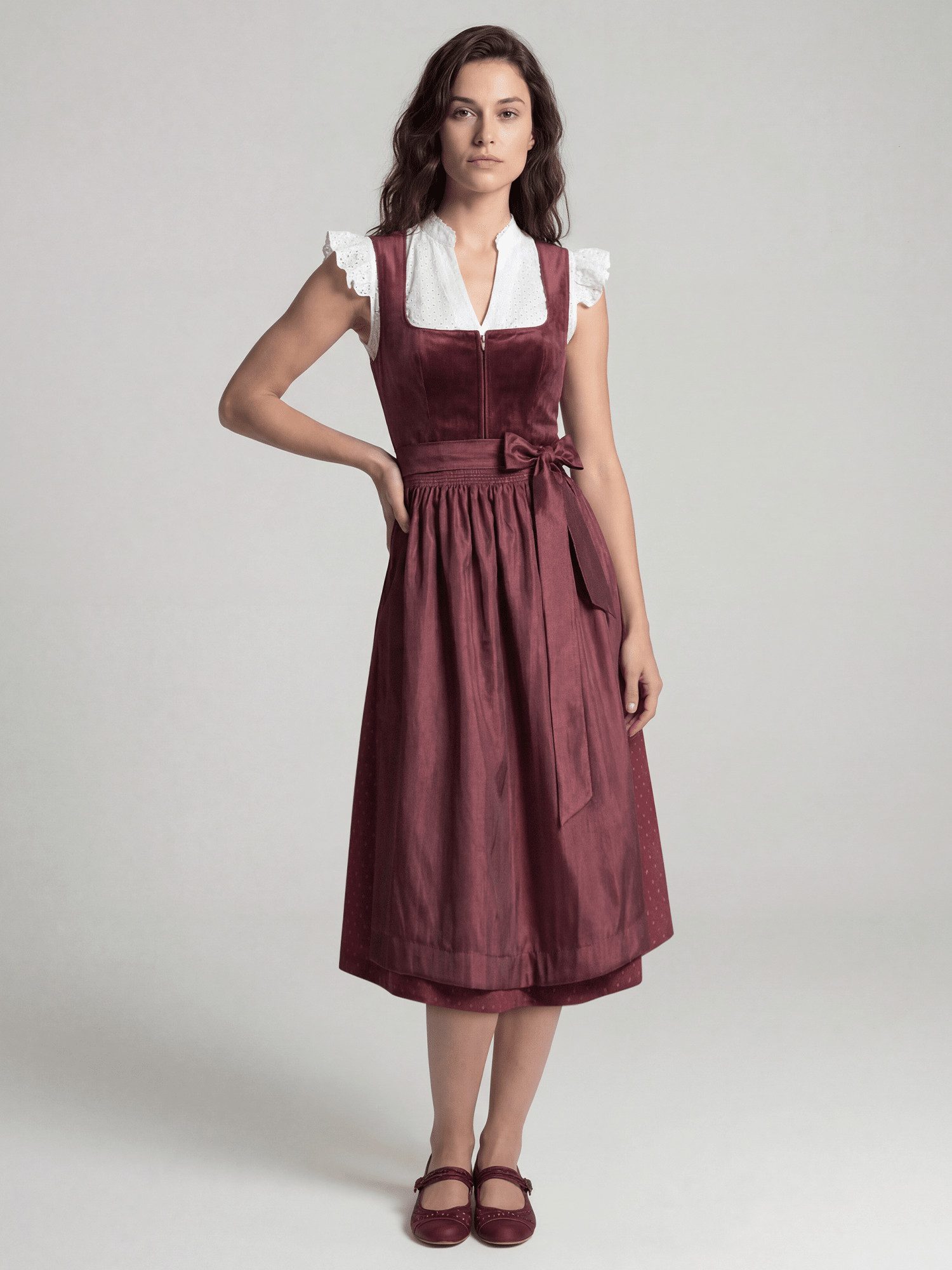 Spieth & Wensky Dirndl FC Bayern München, Dirndl Samt, Damen, Bordeaux