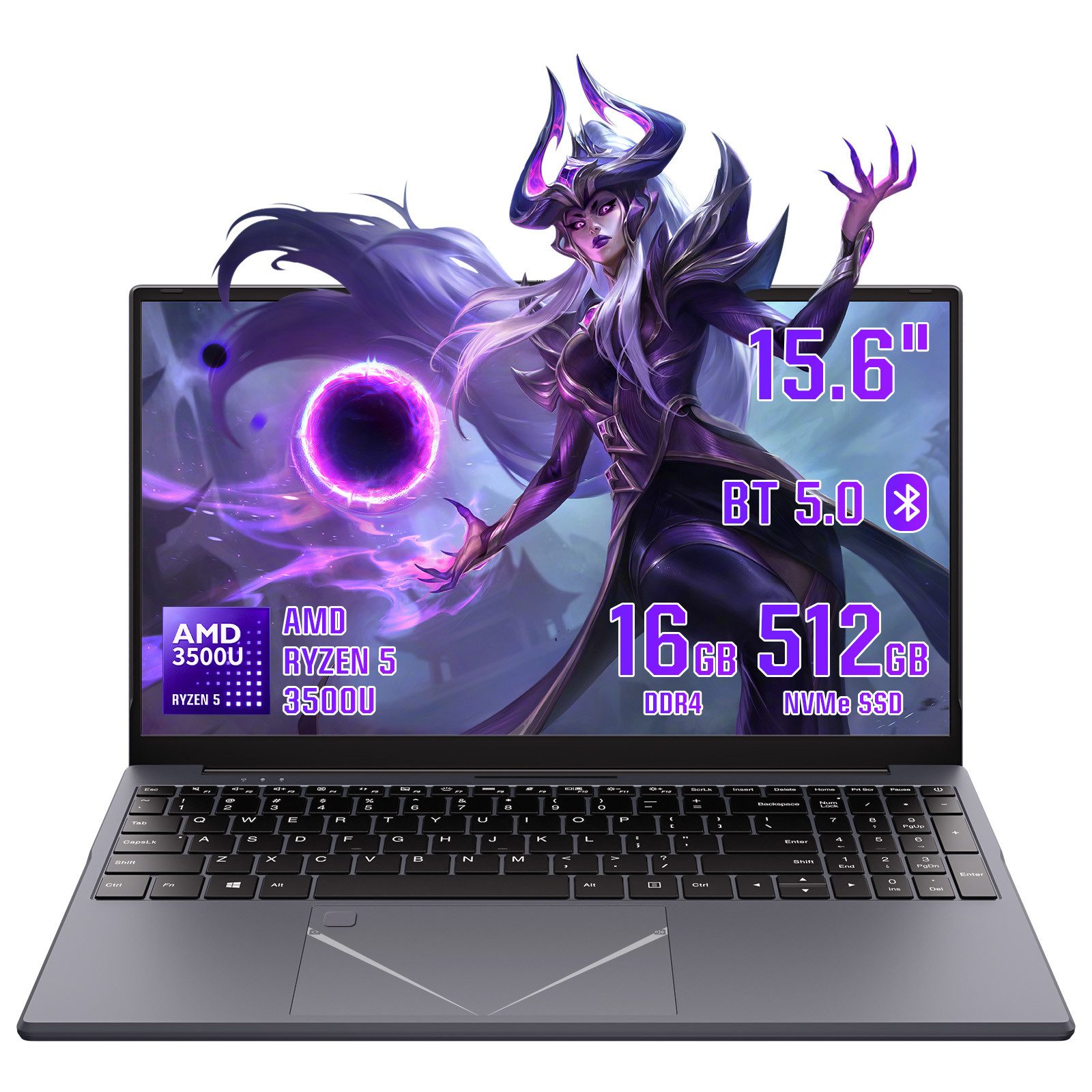 LONGEVINCE 15,6" Laptop, Ryzen 5 3500U, 16GB RAM Notebook (39,62 cm/15.6 Zoll, AMD AMD Ryzen 5 3500U, Integrierte AMD Radeon Grafik, 512 GB SSD, Fingerabdruck, beleuchtete Tastatur, Pop-up Kamera)