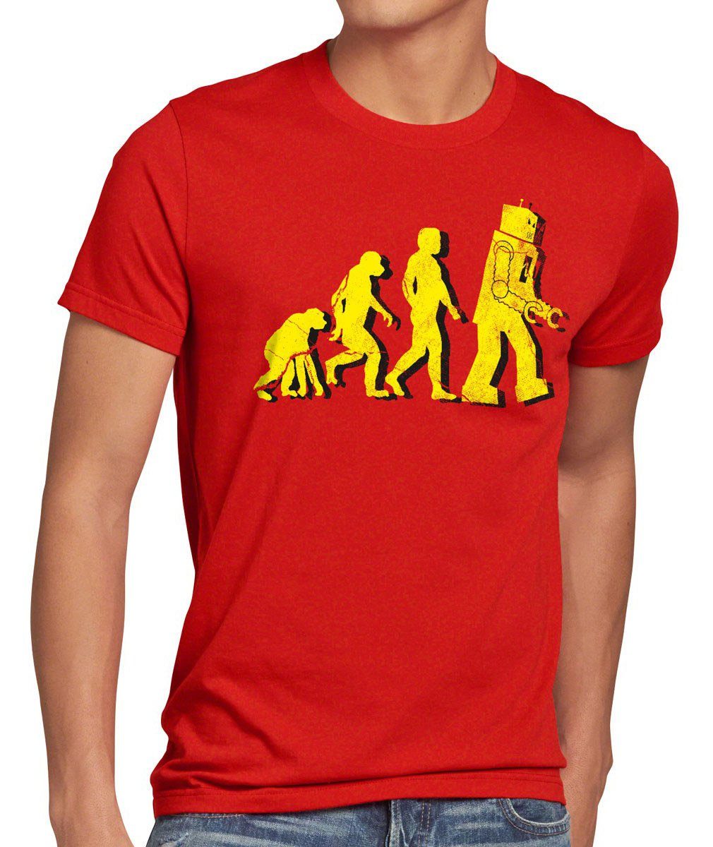 style3 Print-Shirt Herren T-Shirt Evolution big bang roboter sheldon theory cooper darwin neu robot rot