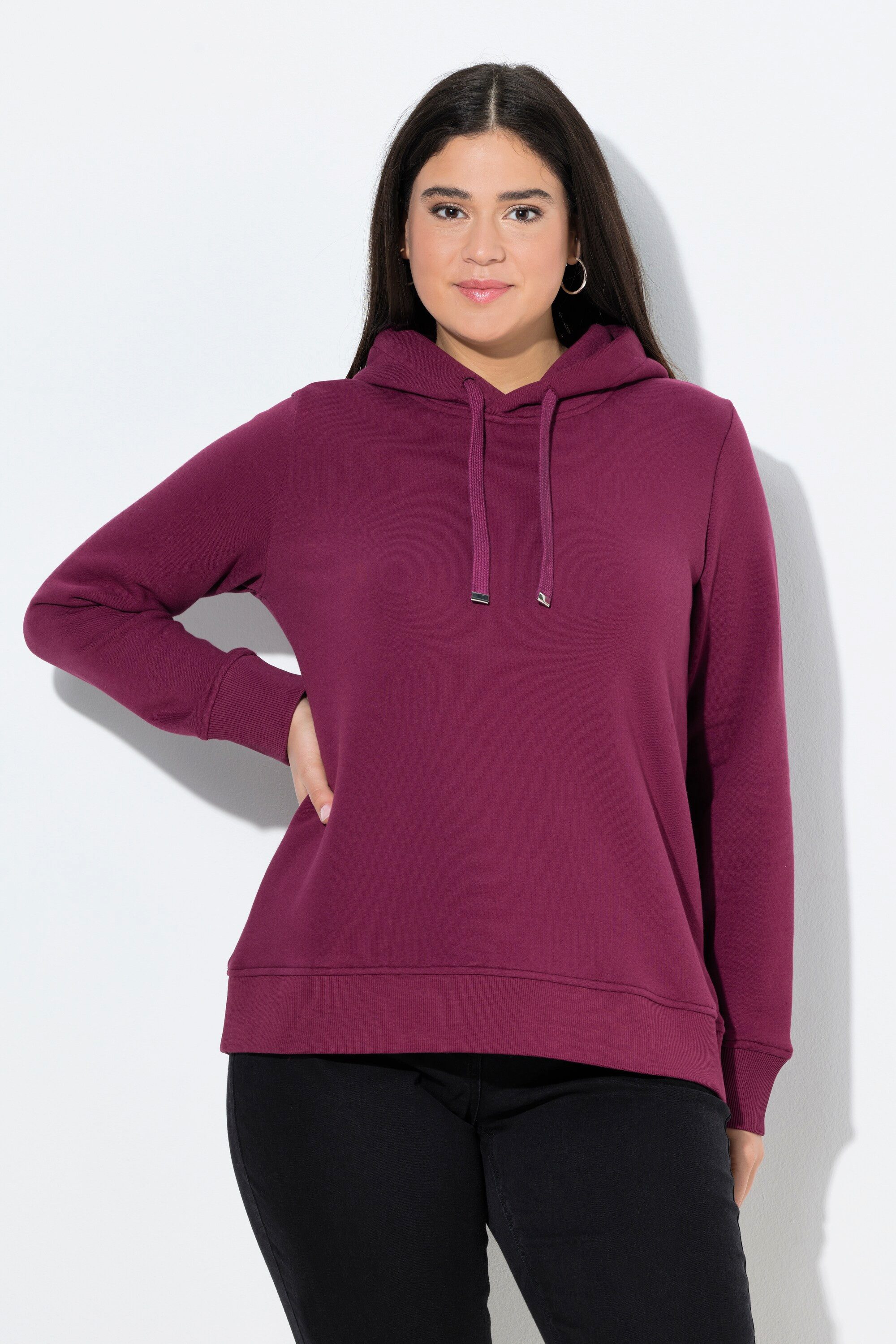 Ulla Popken Sweatshirt Super softer Hoodie Rippbündchen Kapuze Langarm günstig online kaufen