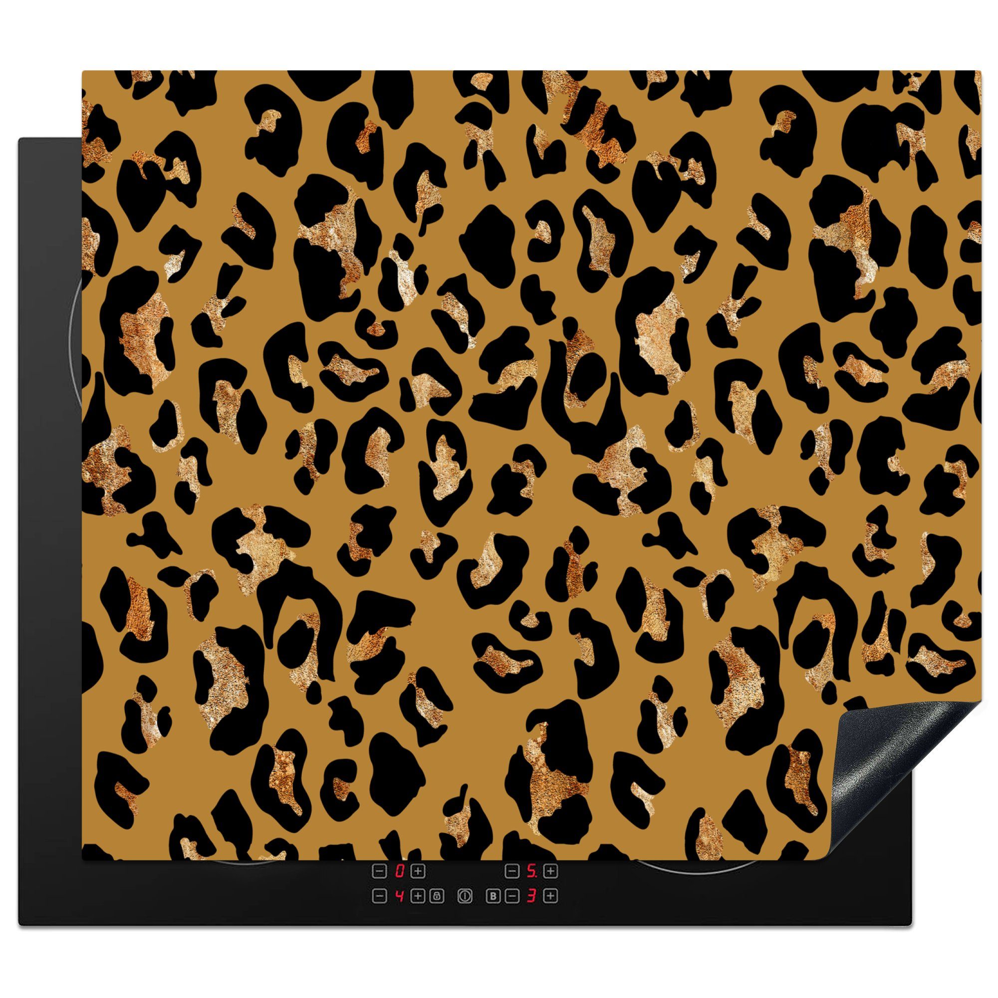 - MuchoWow Pantherdruck Gelb (1 für - tlg), Vinyl, Herdblende-/Abdeckplatte 59x52 Induktionsmatte Ceranfeldabdeckung küche, Gold, cm, die