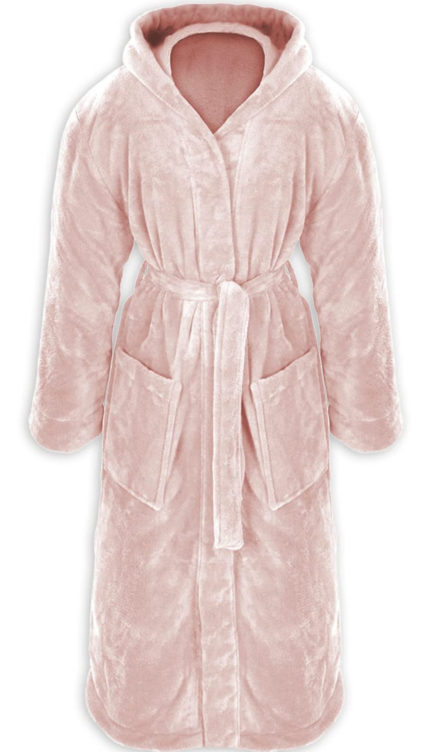 Gräfenstayn Unisex-Bademantel Bademantel Kapuze Flanell Fleece, XXL Rosa, warm & kuschelig, Waden bis Knöchellang, Fronttaschen, Gürtel, S-XXXL