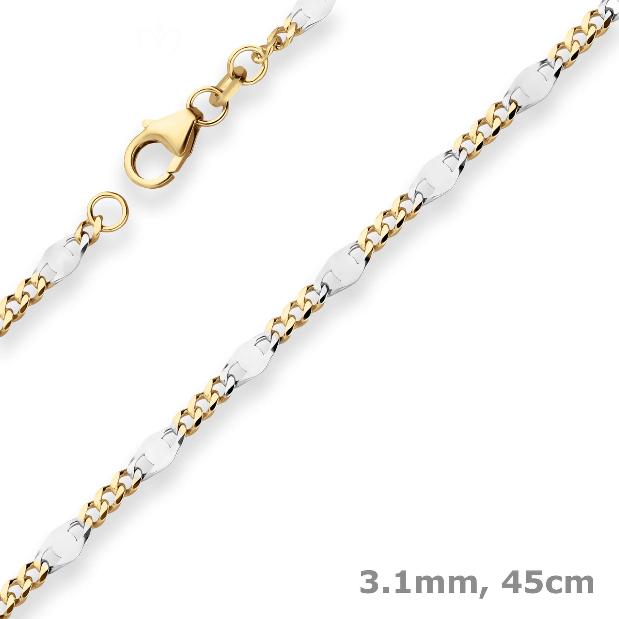 Schmuck Krone Goldkette 3,1mm Panzerstegkette aus 333 Gelbgold 45cm, Gold 333