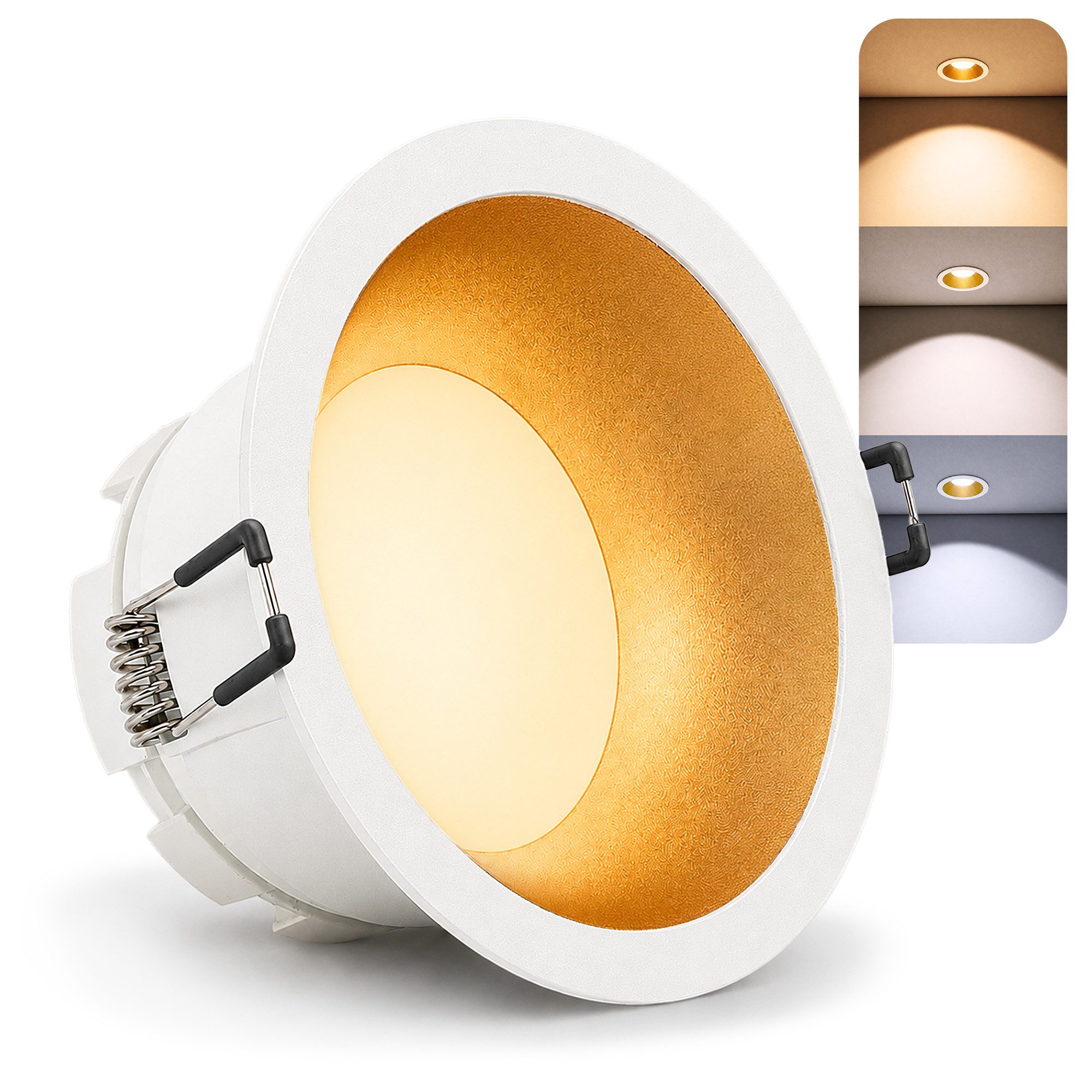 SSC-LUXon LED Einbaustrahler GEXIA Einbau Deckenspot weiß gold Ø 110mm LED GX53 dimmbar 3CCT 6W, Neutralweiß, Warmweiß, Tageslichtweiß