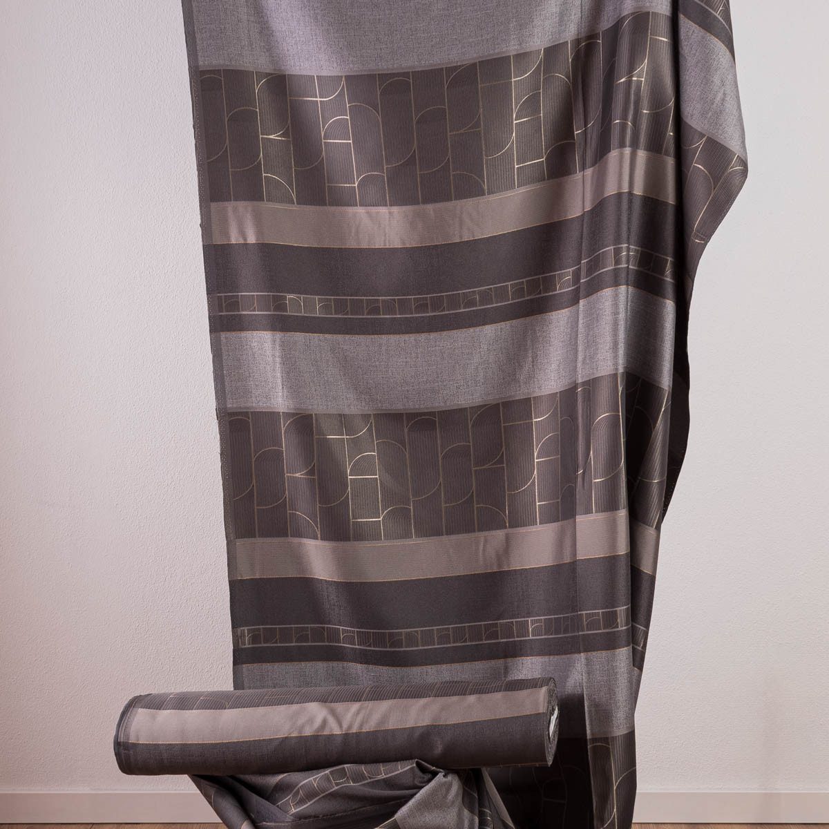 SCHÖNER LEBEN. Stoff Vorhangstoff Dekostoff Jacquard Streifen Art Decó grau 160cm Breite, pflegeleicht