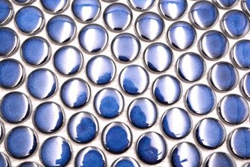 Mosani Mosaikfliesen Keramik Mosaikfliese Loop Penny Rund uni kobaltblau