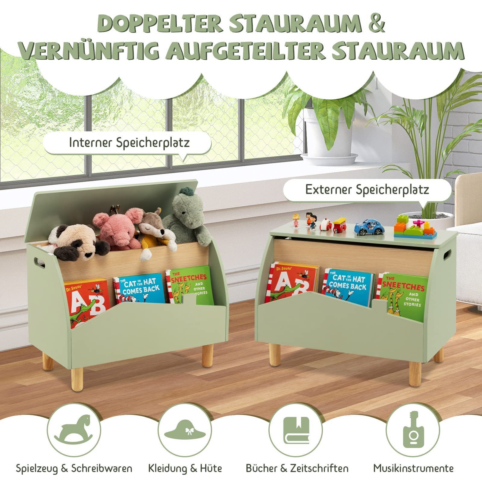 COSTWAY Spielzeugtruhe Kinderregal, aus Holz, 60 x 30 x 44 cm günstig online kaufen