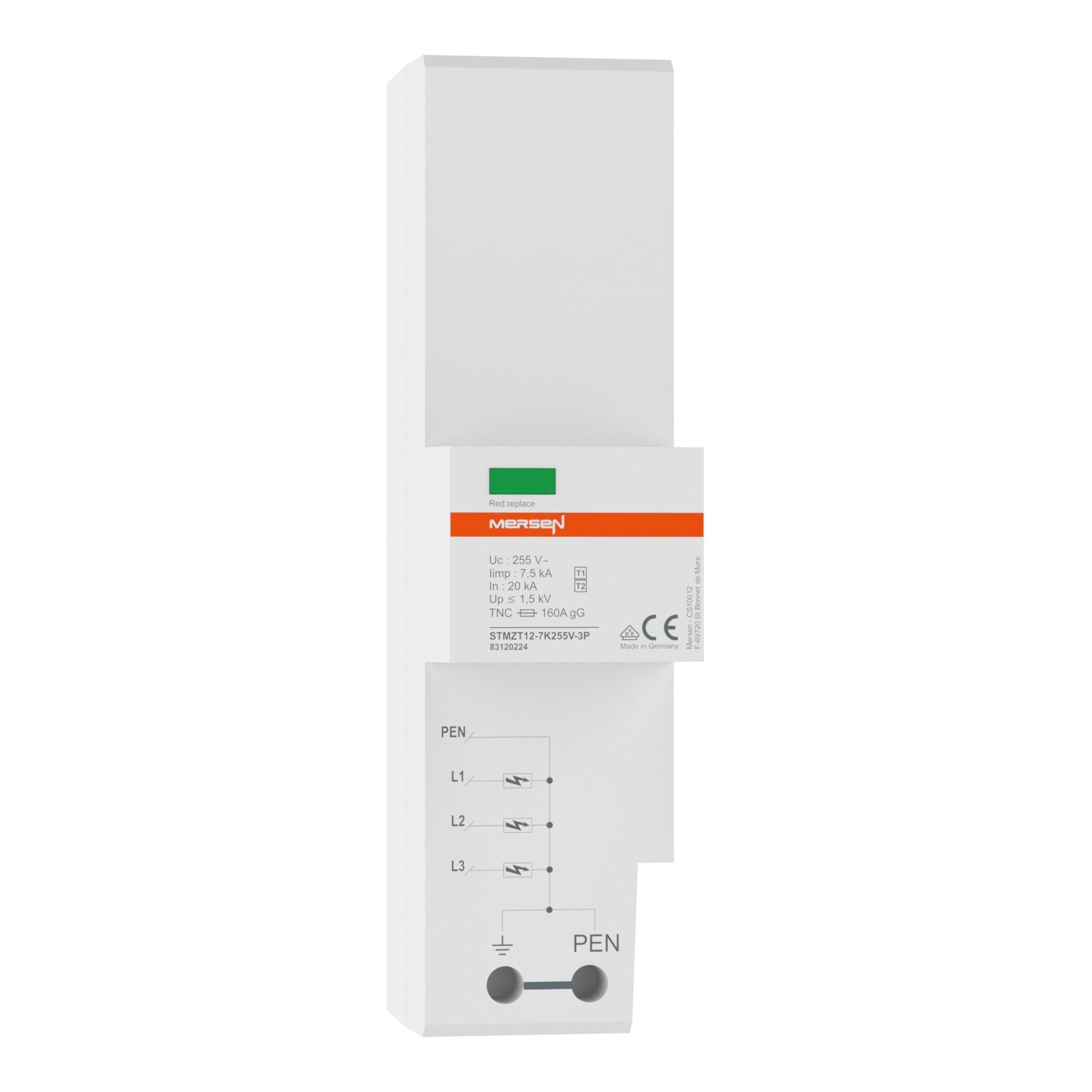 MERSEN Sicherungshalter Mersen Überspannungsableiter Typ1+2 7kA Uc 255V STMZT12-7K255V-3P